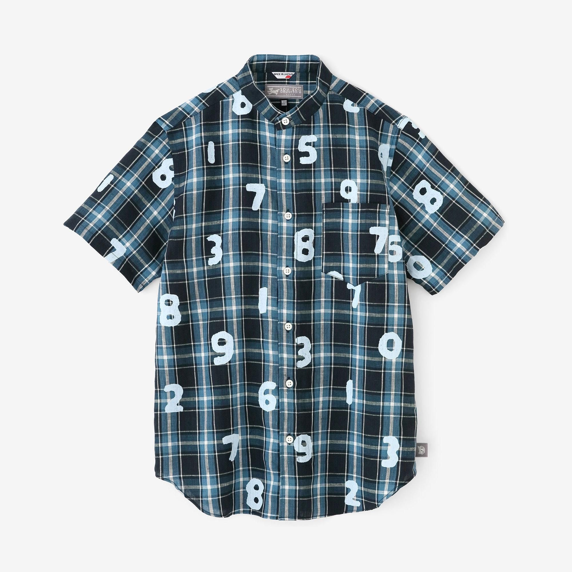 Linen Check Short Sleeve Shirt / SO-SU-U Navy x Sky Blue