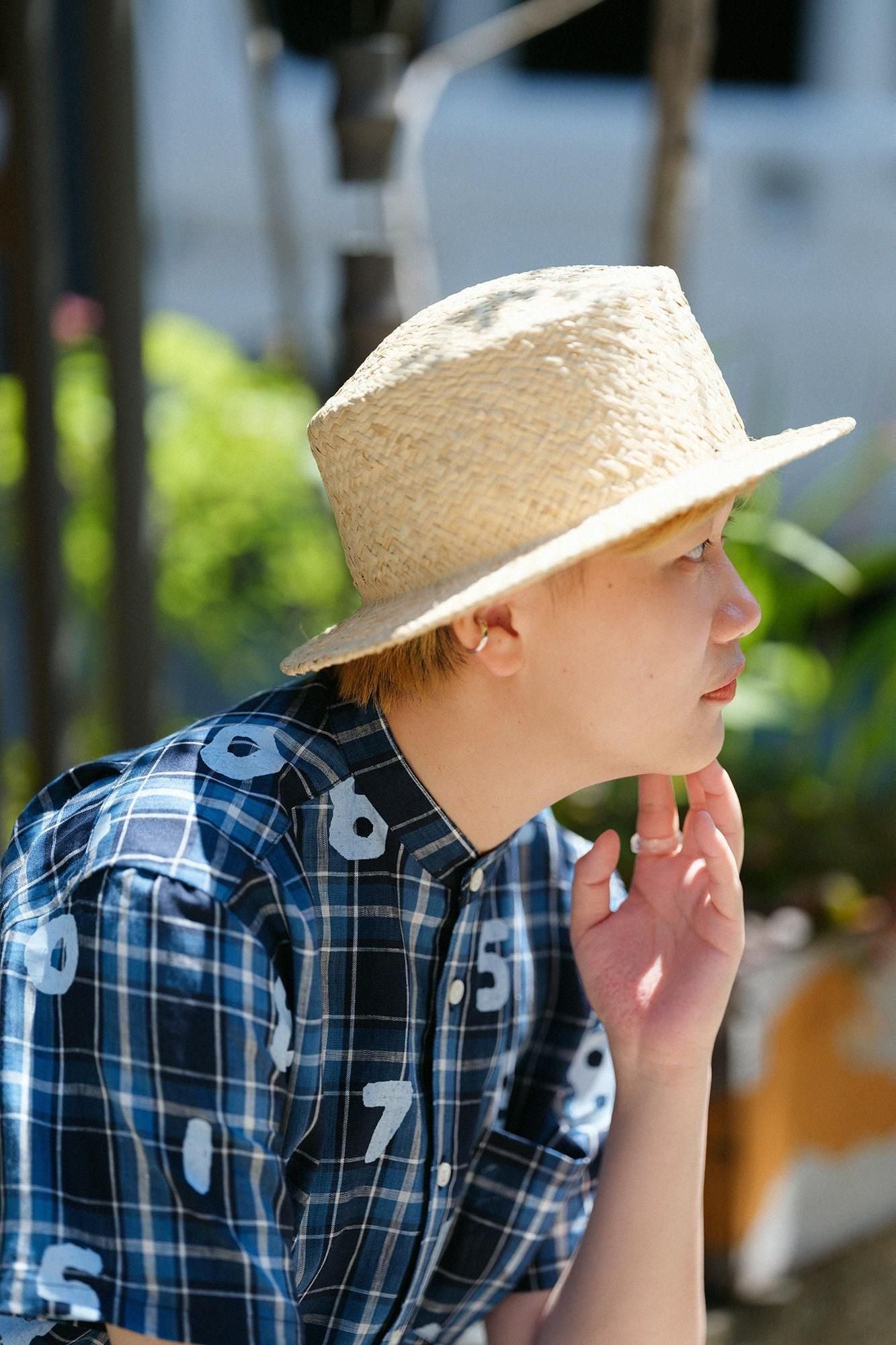 Linen Check Short Sleeve Shirt / SO-SU-U Navy x Sky Blue
