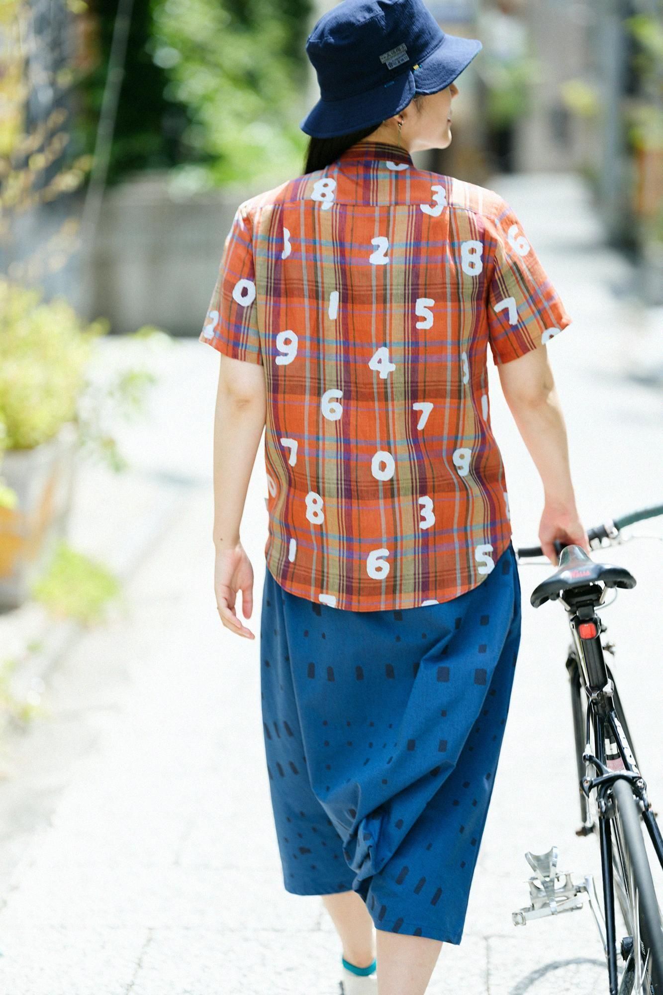 net limited】Linen Check Short Sleeve Shirt / SO-SU-U dark Orange x Ye