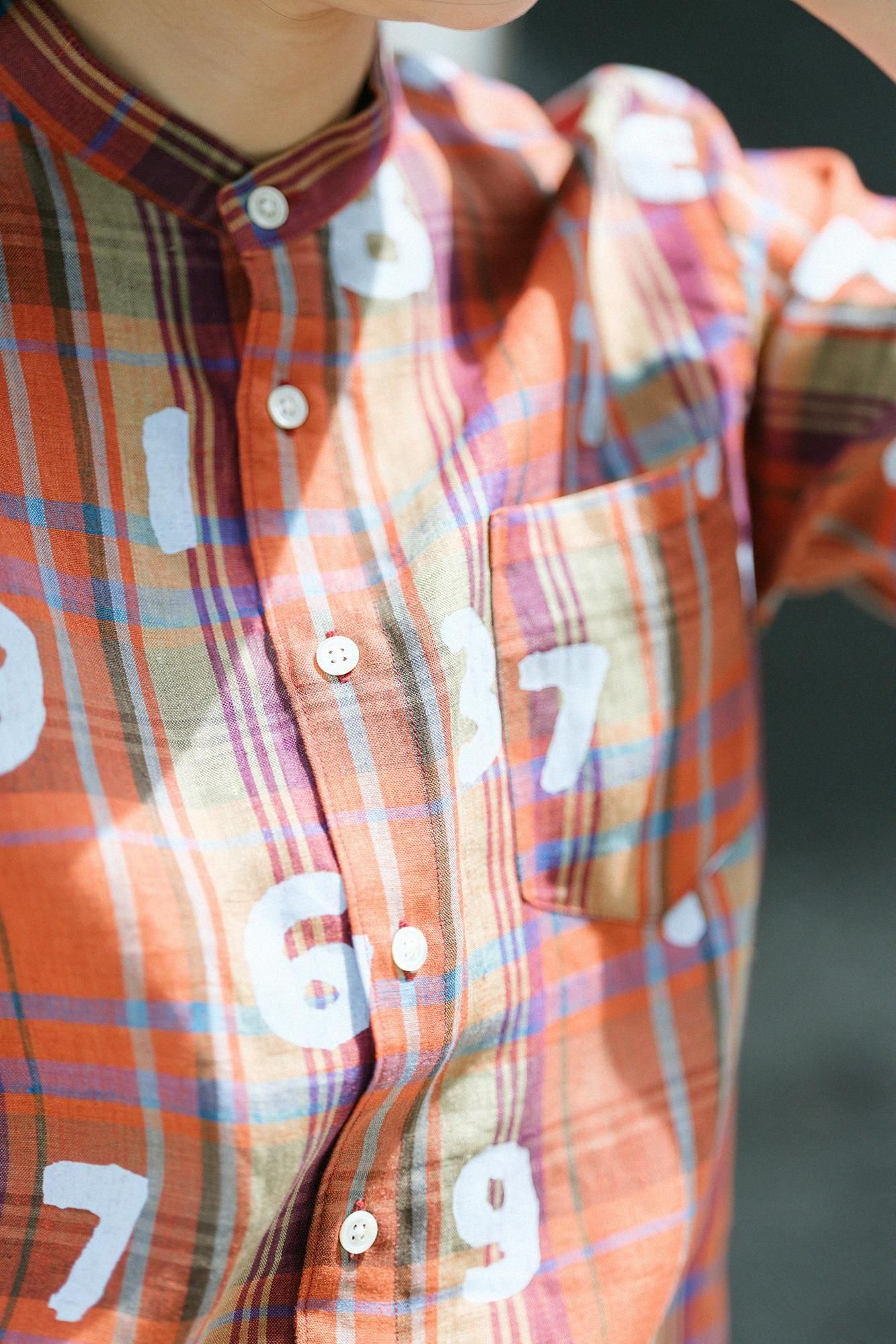 【net limited】Linen Check Short Sleeve Shirt / SO-SU-U dark Orange x Yellow