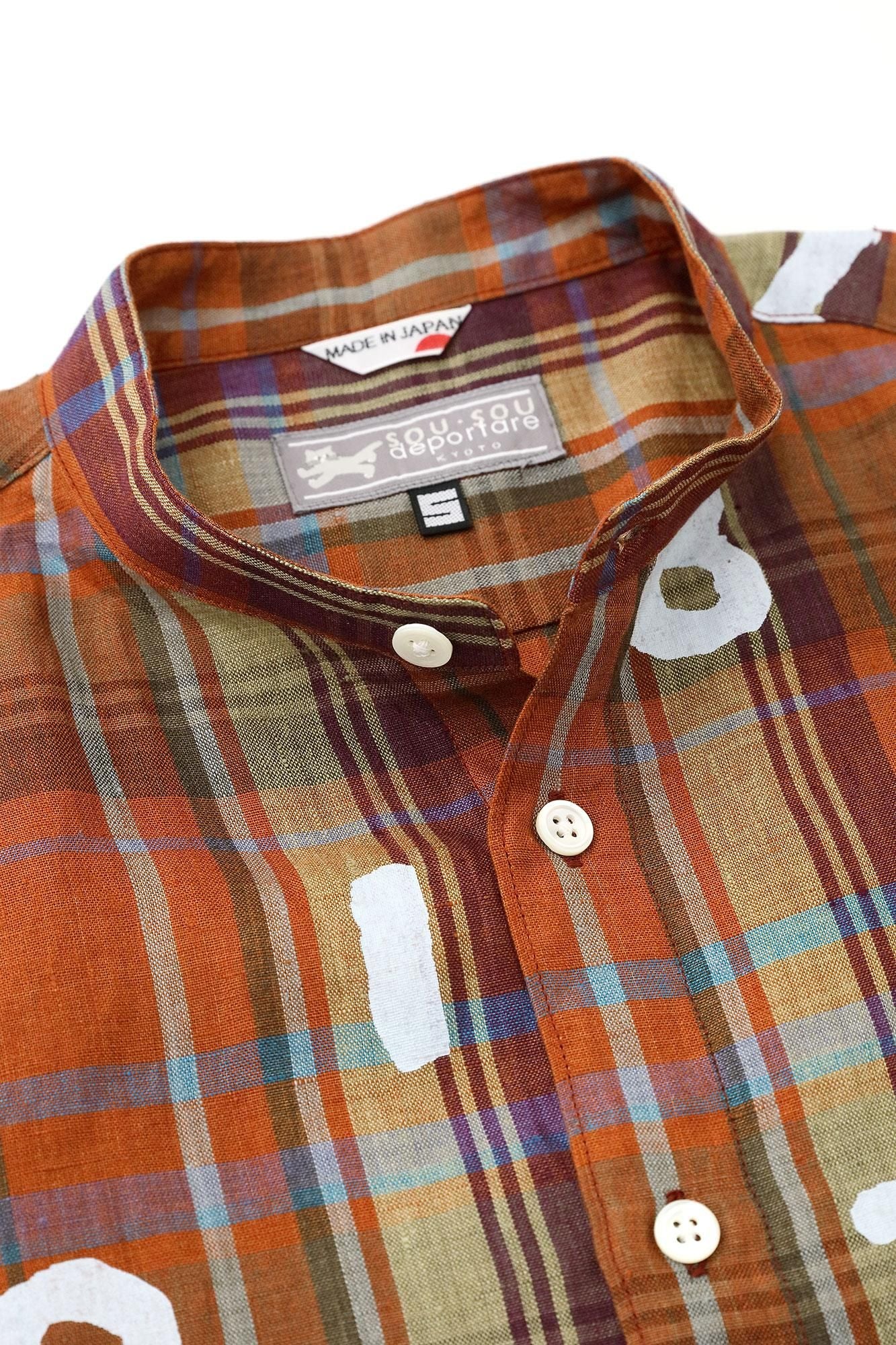 【net limited】Linen Check Short Sleeve Shirt / SO-SU-U dark Orange x Yellow