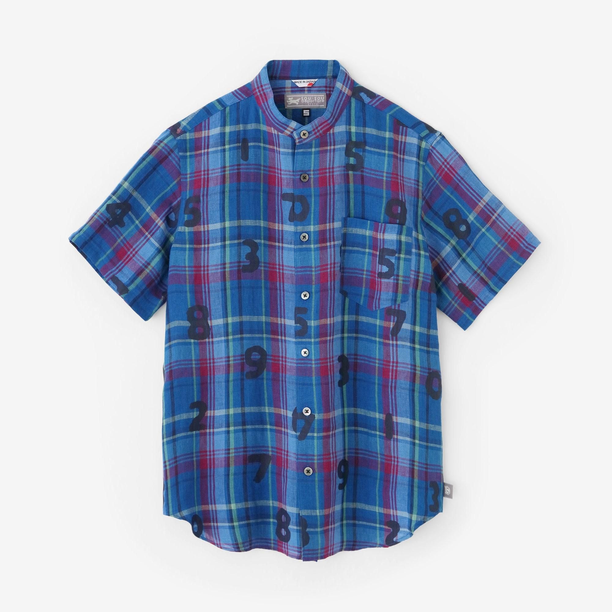 【net limited】Linen Check Short Sleeve Shirt / SO-SU-U blue ×Red