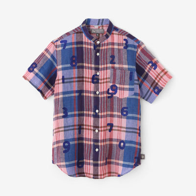 亚麻检查短袖衬衫/so-su-u粉红色X蓝色