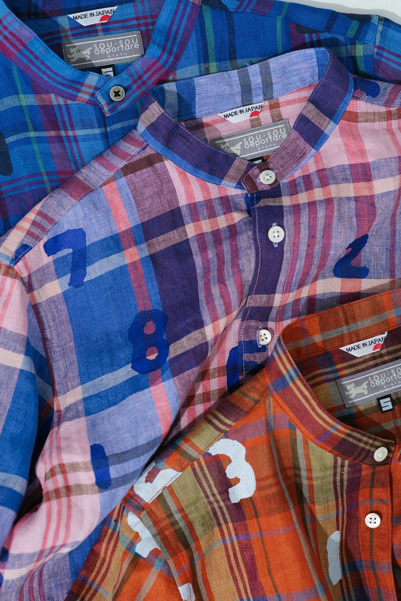 Linen Check Short Sleeve Shirt / SO-SU-U pink x blue