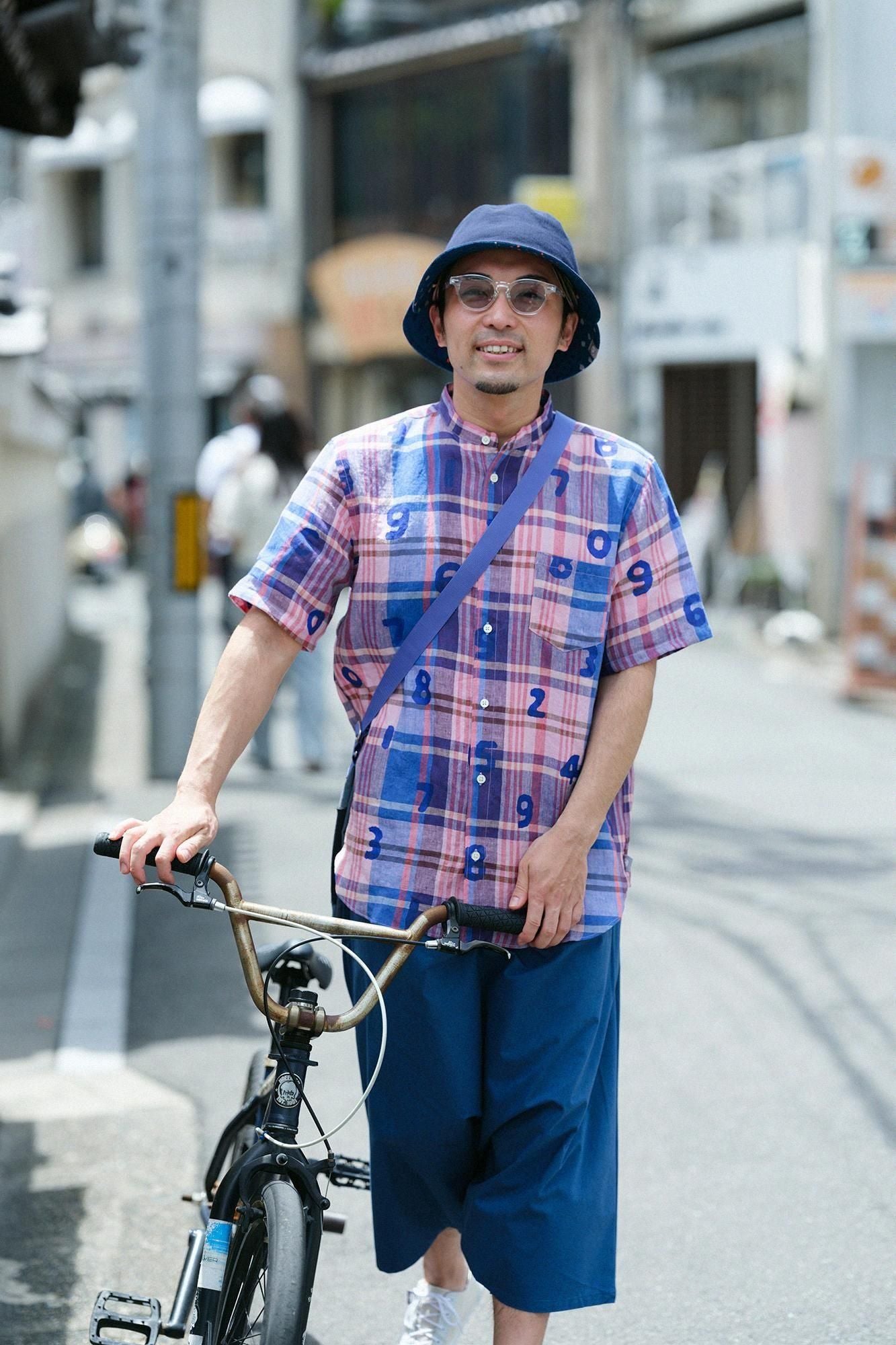 Linen Check Short Sleeve Shirt / SO-SU-U pink x blue