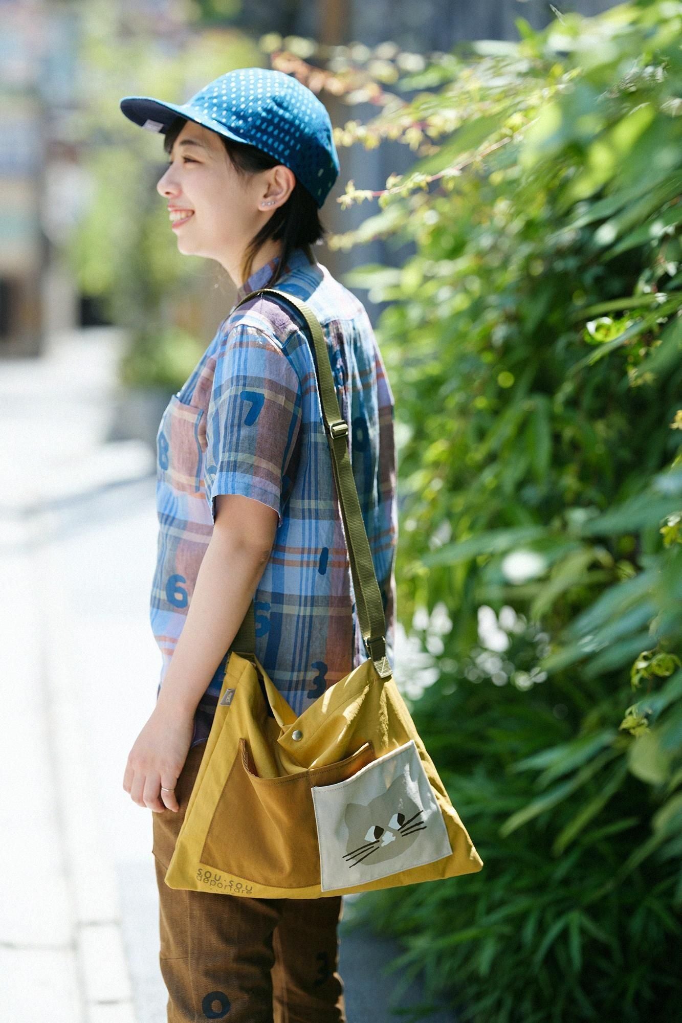 [仅在线]亚麻检查短袖衬衫/so-su-u钢蓝色X棕色