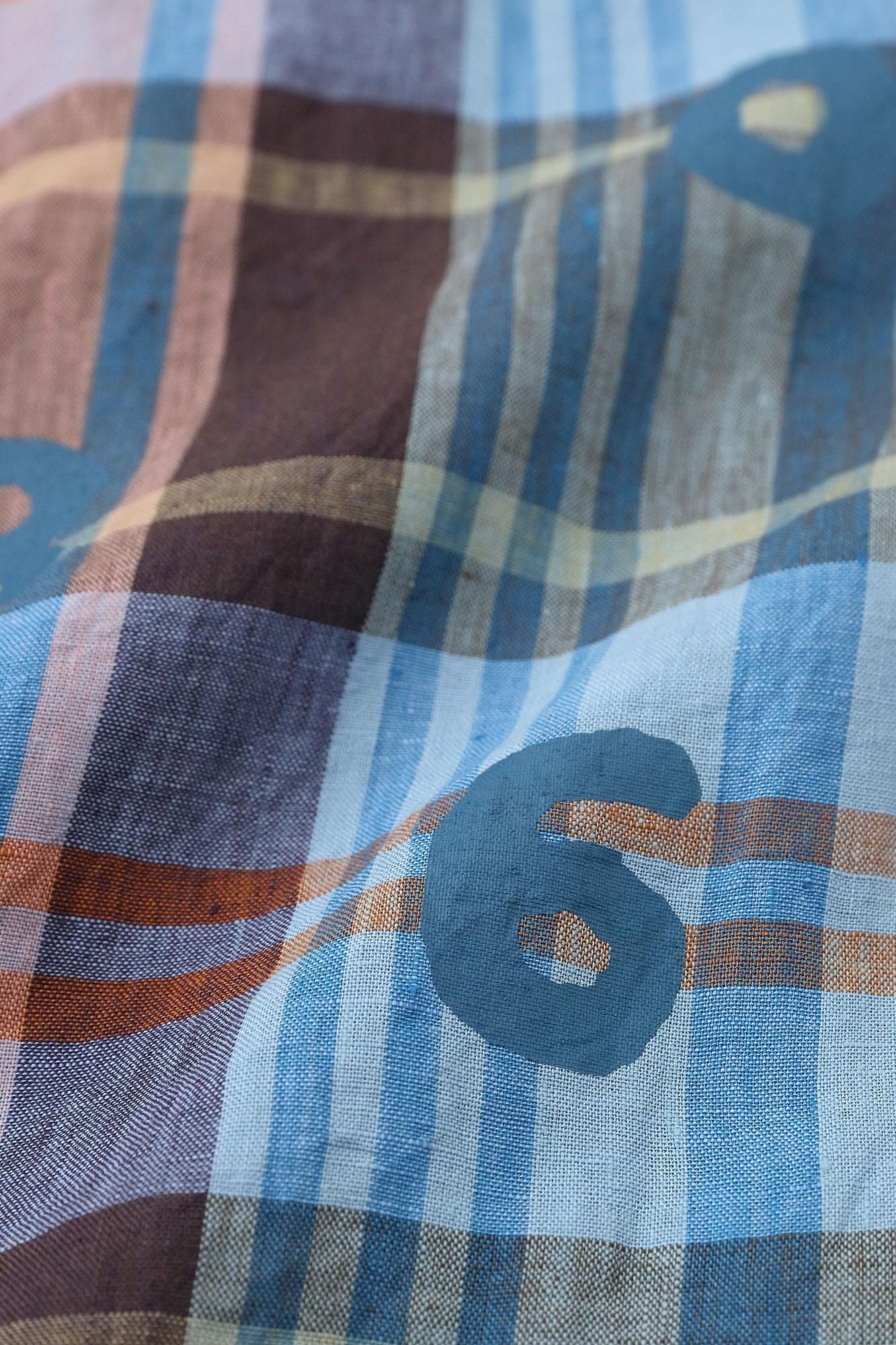 [仅在线]亚麻检查短袖衬衫/so-su-u钢蓝色X棕色