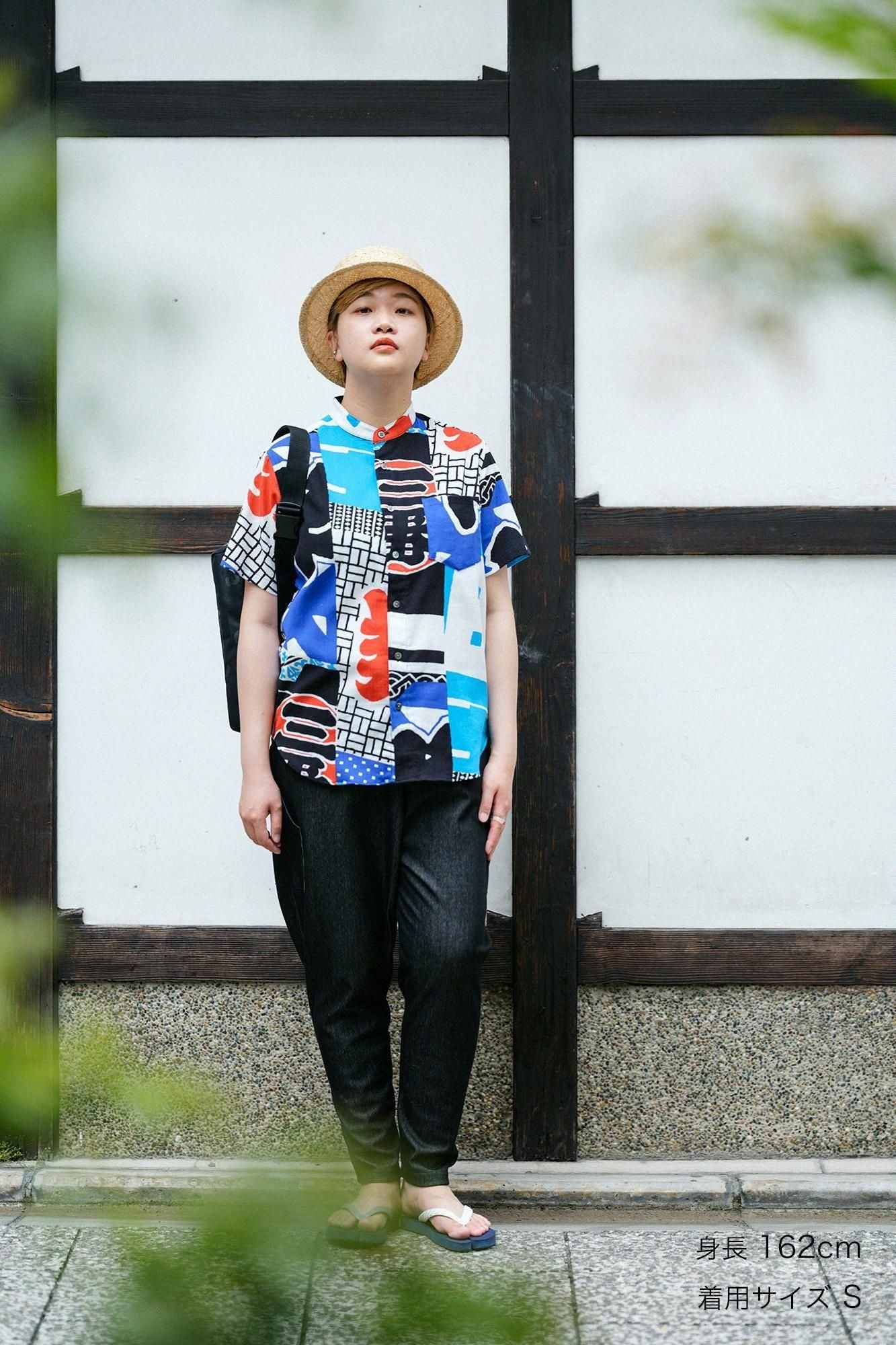 Chizimi Cotton 20/20 Stand Collar Short Sleeve Shirt / Hanten