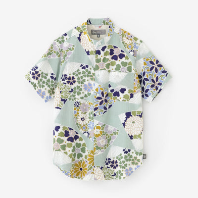 Chizimi Cotton 20/20 Stand Collar Short Sleeve Shirt / Fan Pastel Green