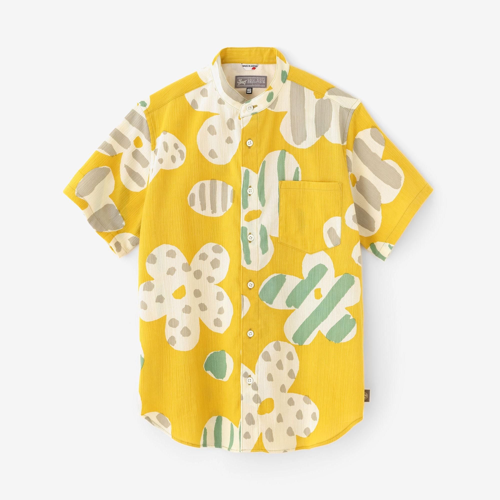 net限定】高島縮 20/20 スタンドカラー半袖シャツ／はじける