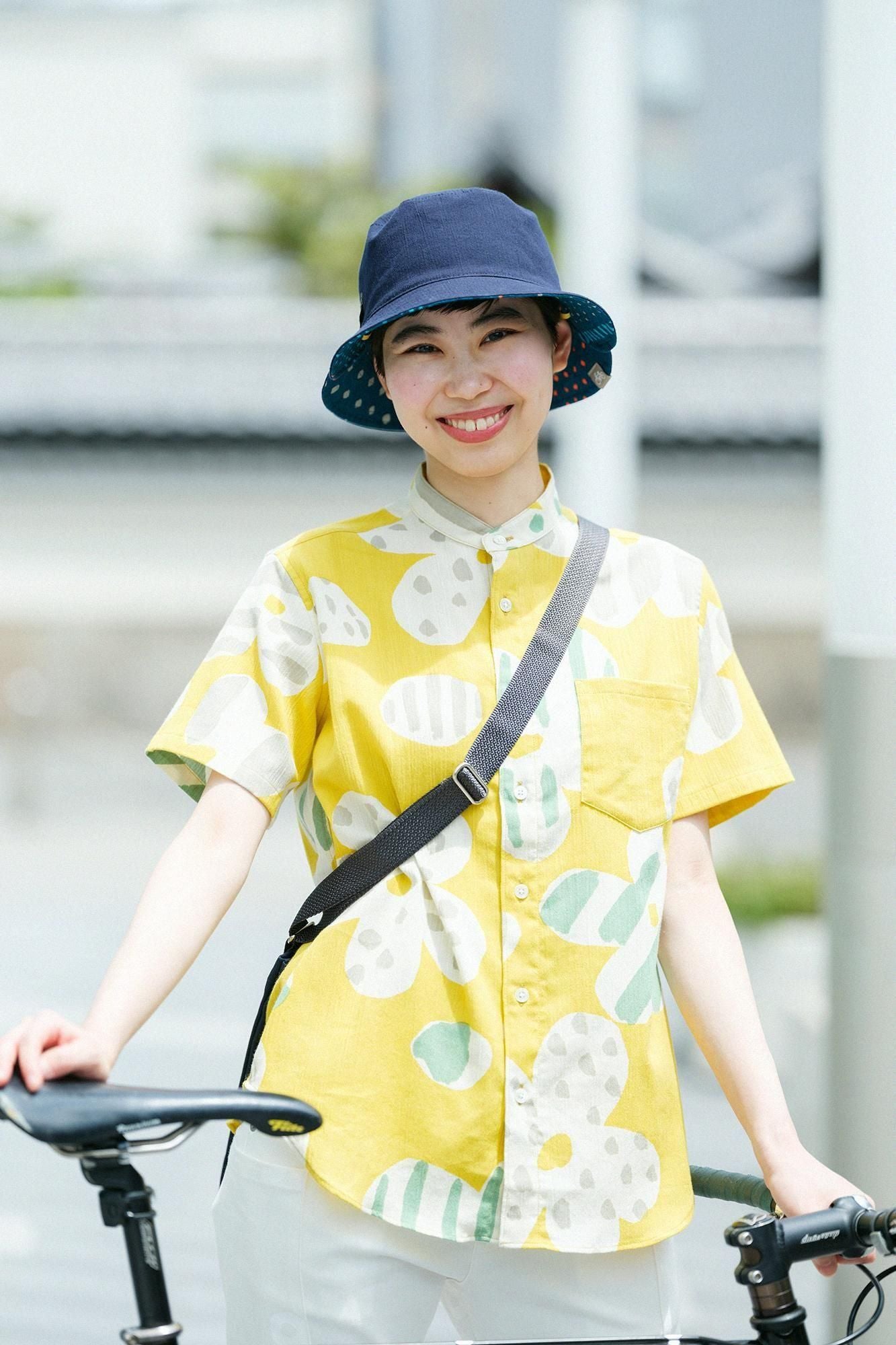 net限定】高島縮 20/20 スタンドカラー半袖シャツ／はじける