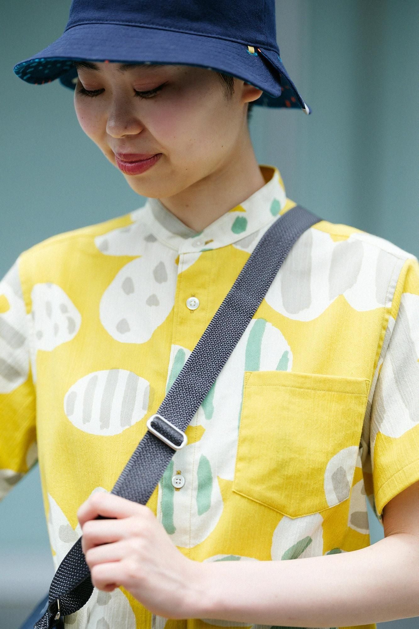 高島縮棉 20/20立領短袖襯衫/綻放