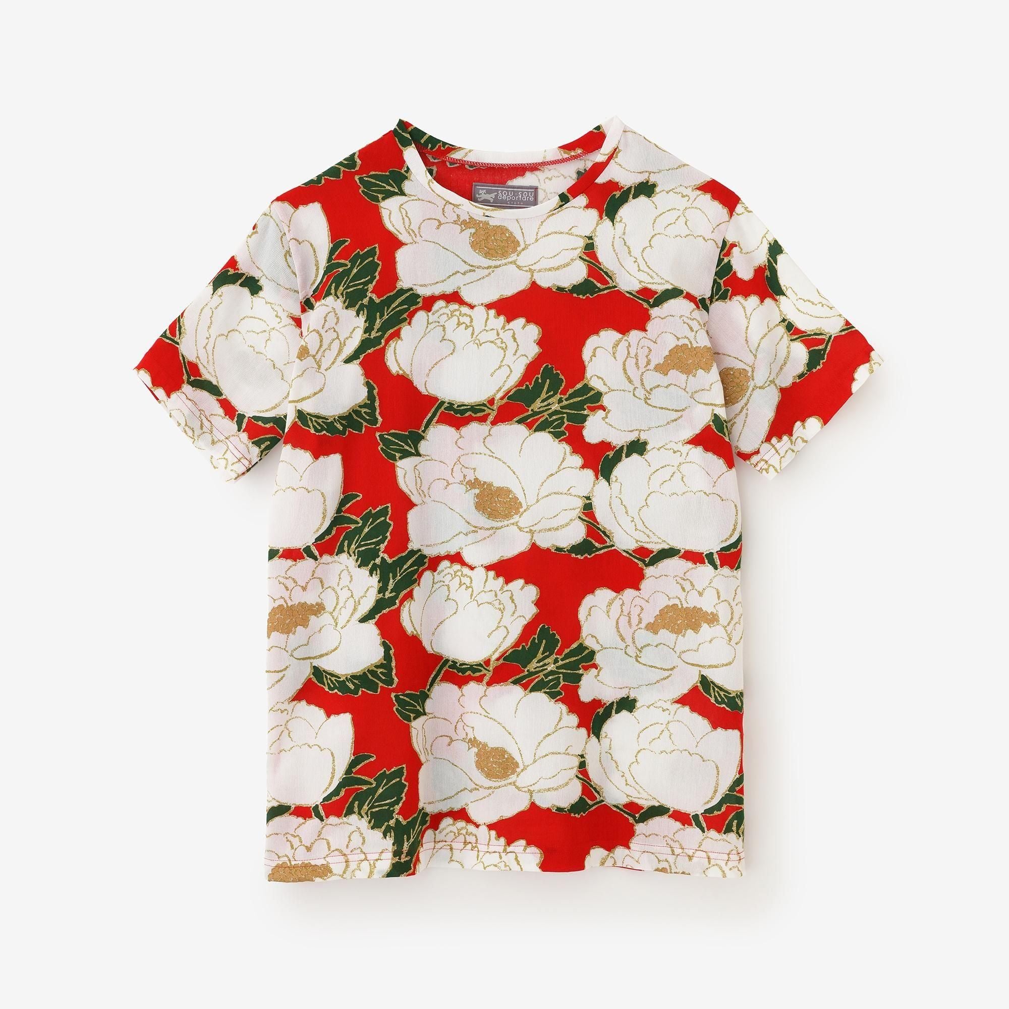 高島縮 40/40 半袖Tシャツ／牡丹華（ぼたんはなさく）