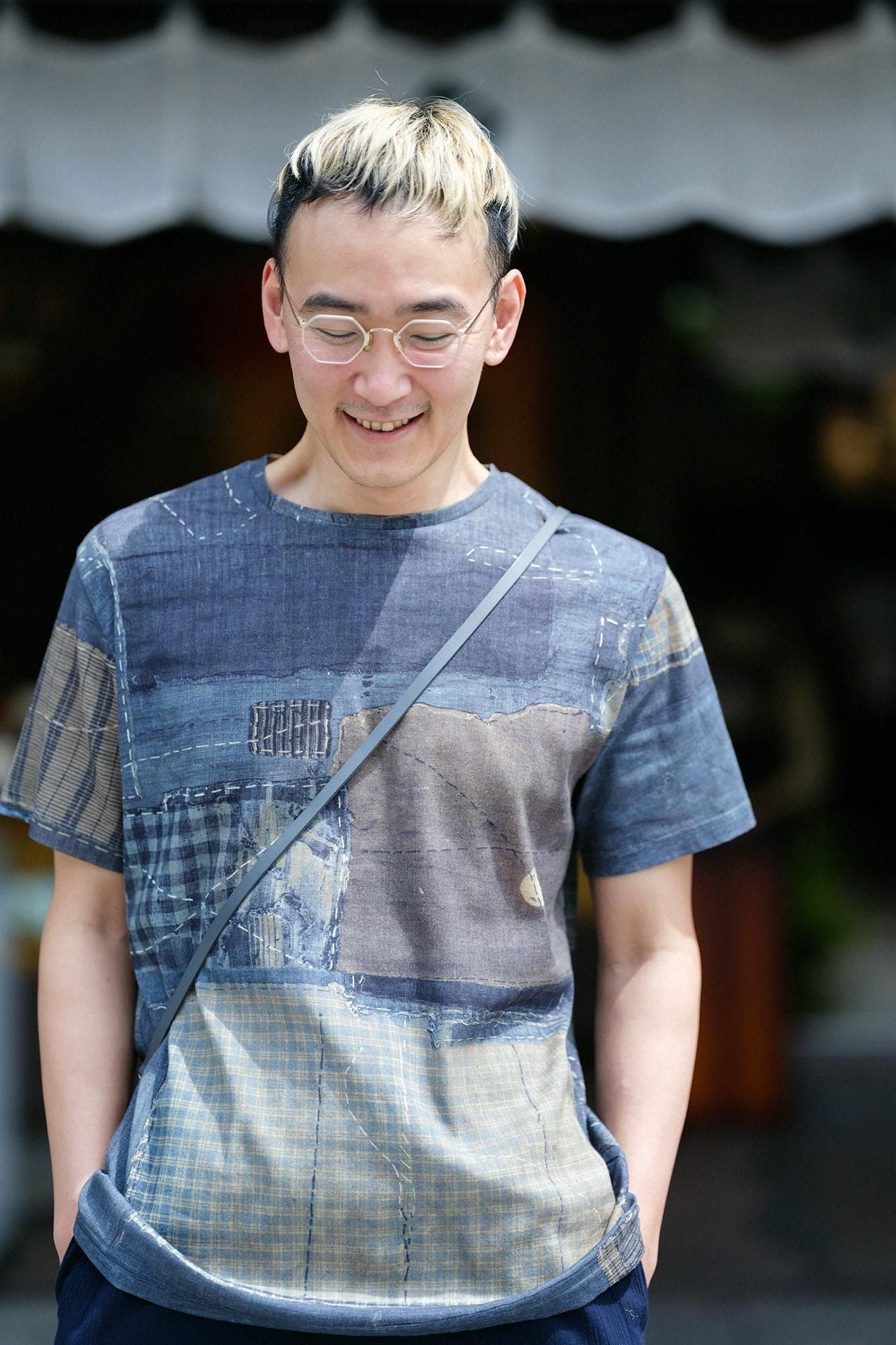 高島縮棉 40/40短袖T-shirt ／ BORO IJ