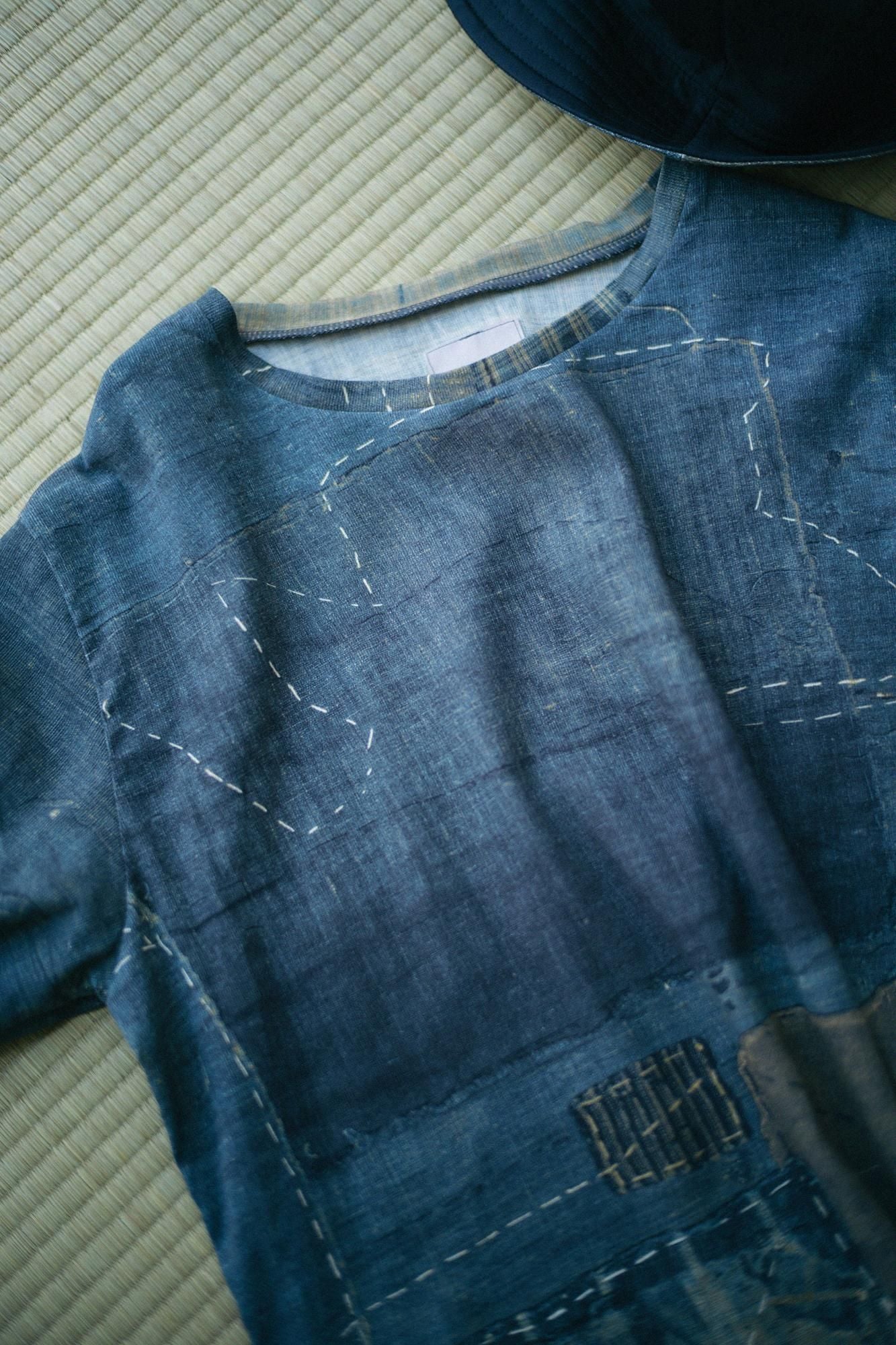 高島縮棉 40/40短袖T-shirt ／ BORO IJ