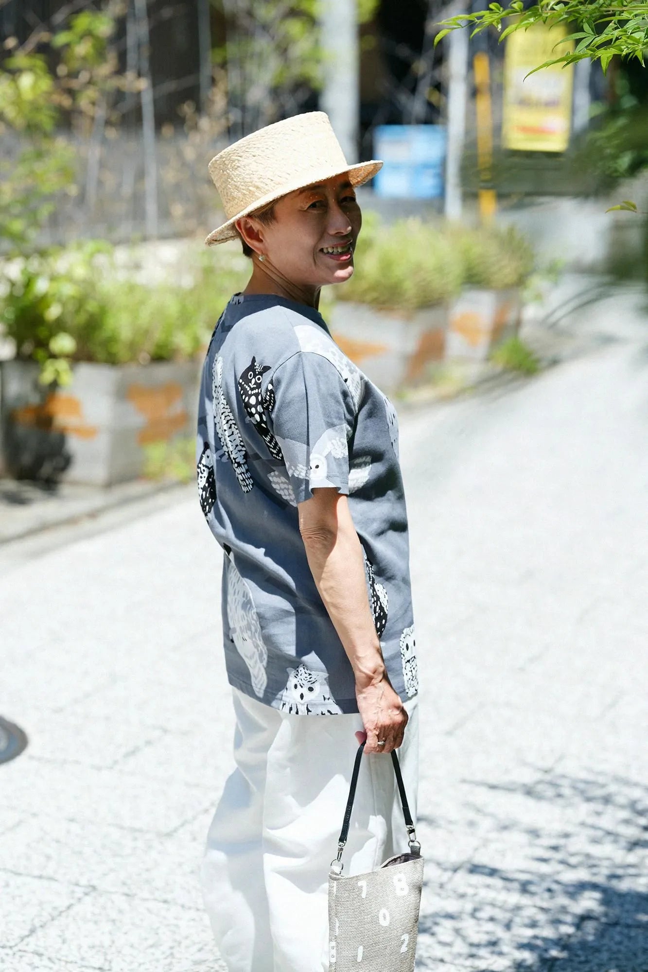 高島縮 40/40 半袖Tシャツ／ふくろう 夜長