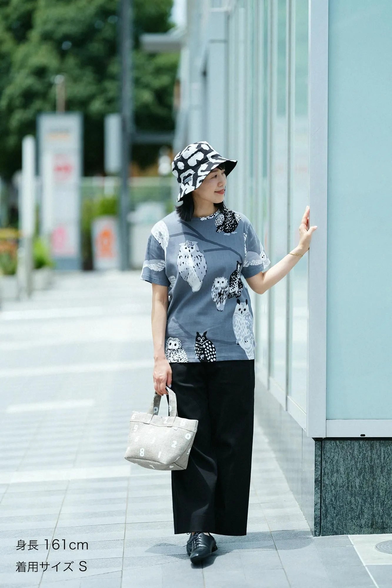 高島縮 40/40 半袖Tシャツ／ふくろう 夜長