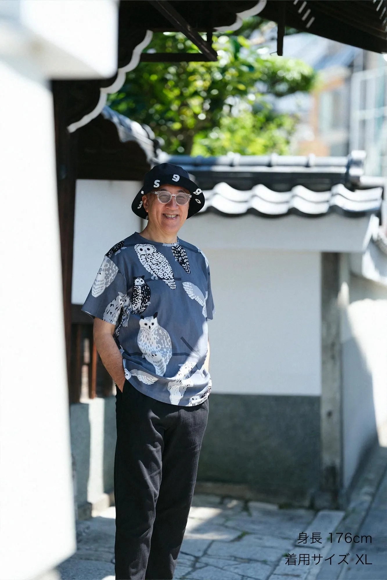 高島縮 40/40 半袖Tシャツ／ふくろう 夜長