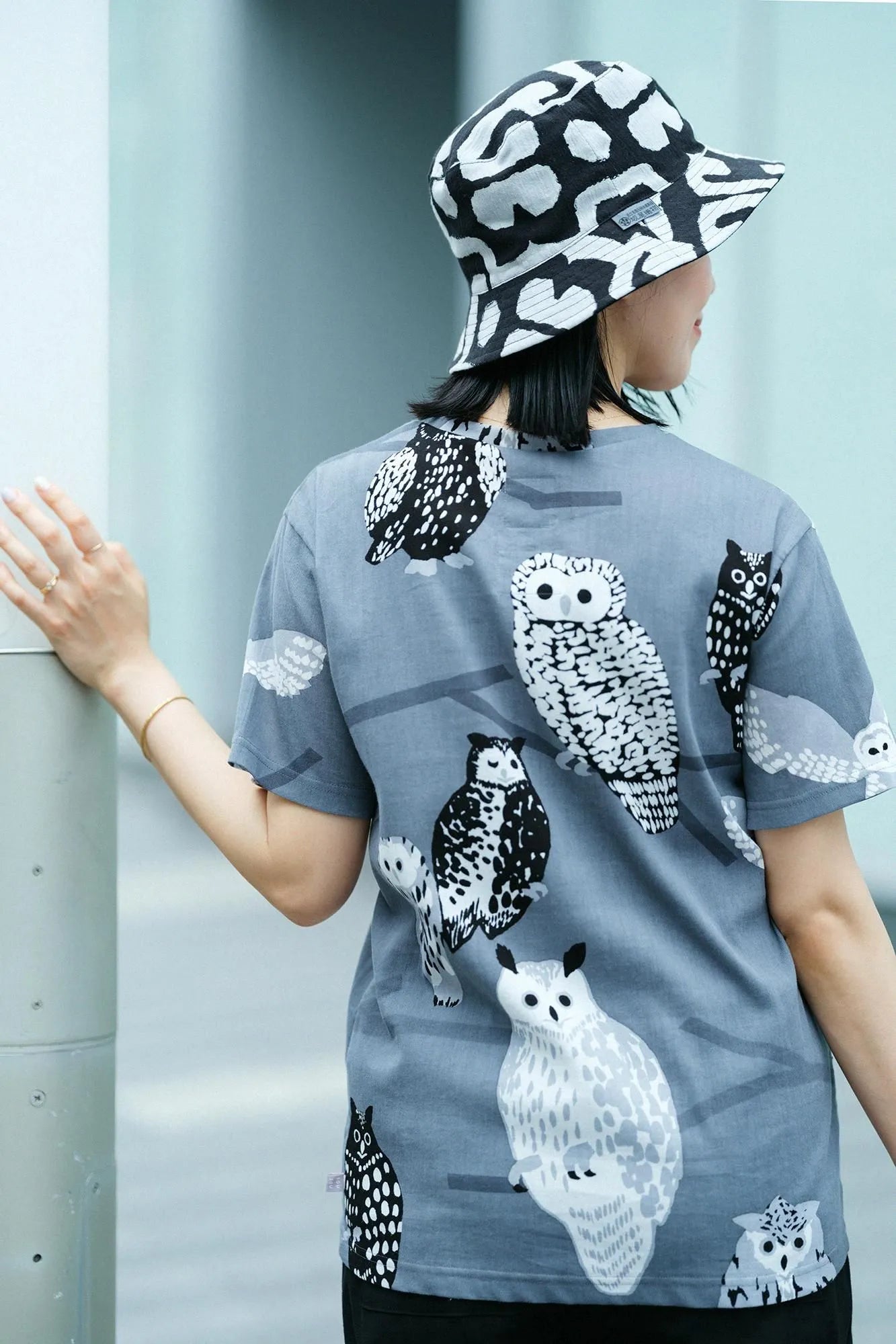 高島縮 40/40 半袖Tシャツ／ふくろう 夜長