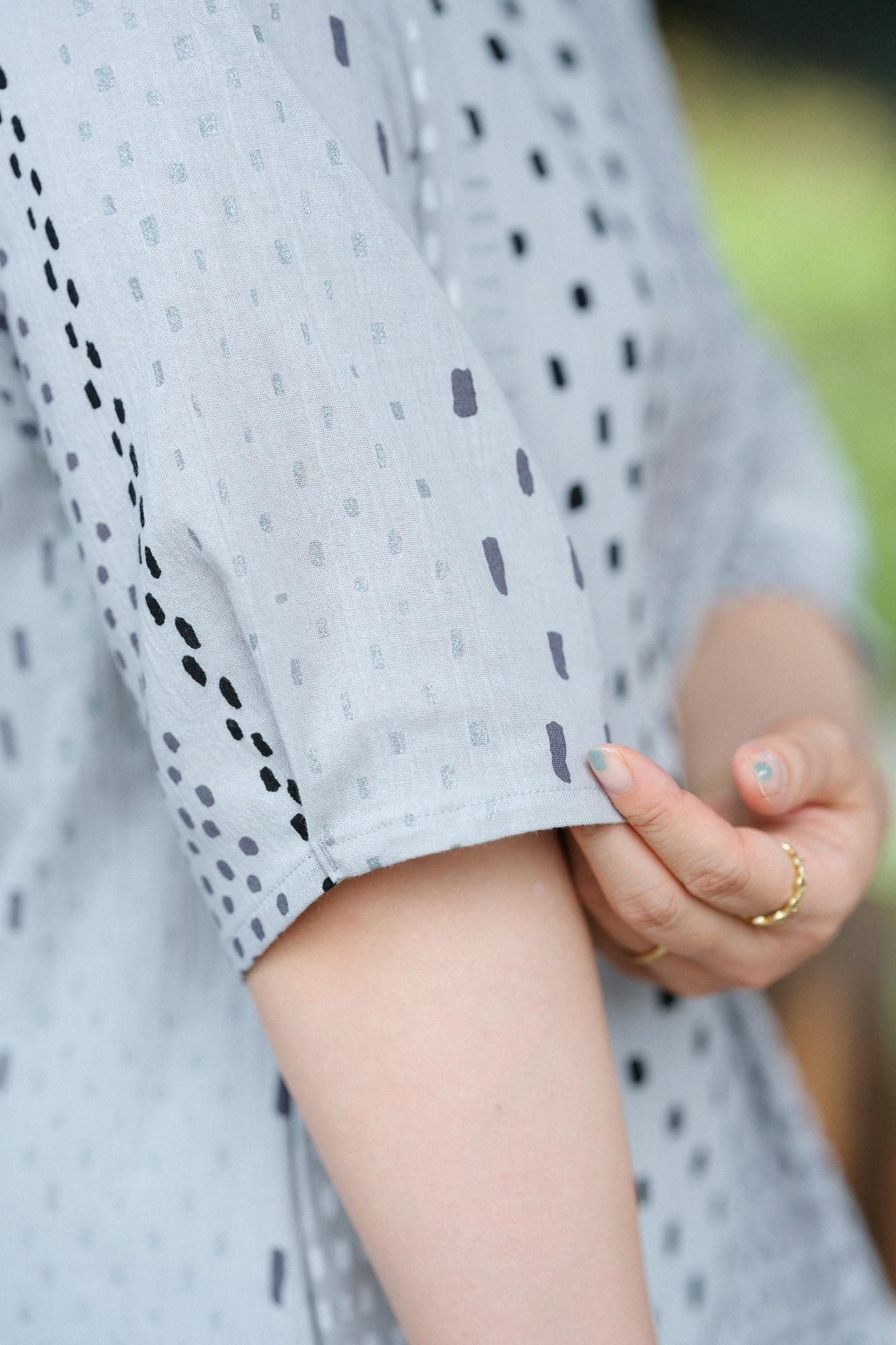 Chizimi Cotton 20/20 Elbow Length Sleeve Tunic / Hail Stripes