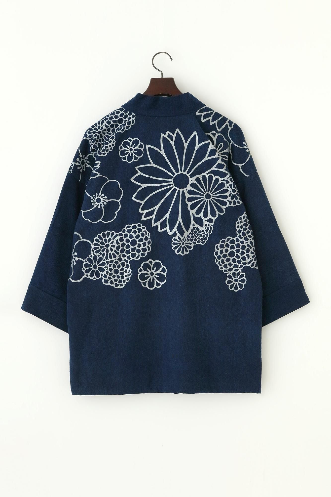 棉絲斜紋織 風靡襯衣 領口圖案／金襴緞子 靛藍染