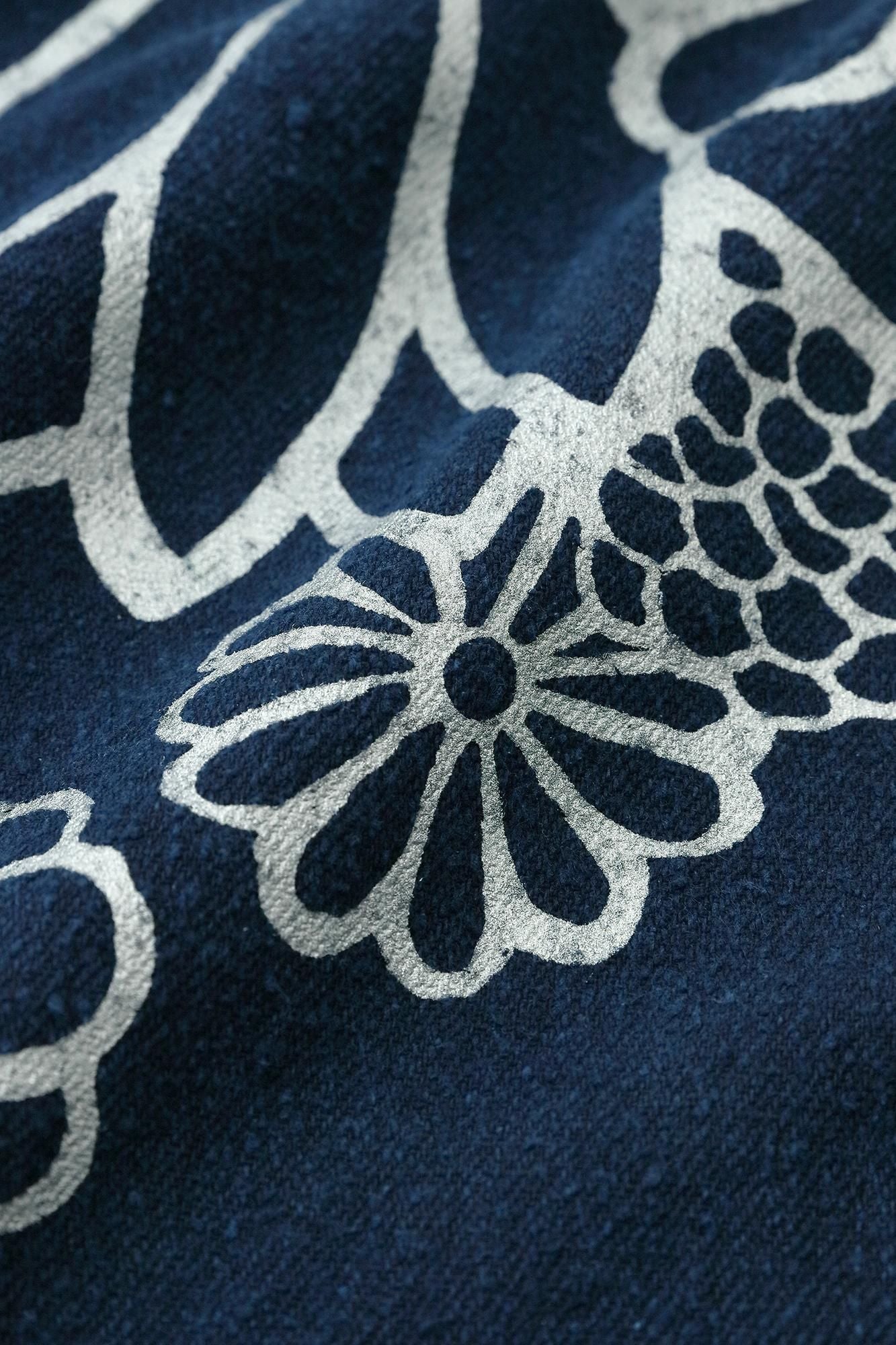 棉絲斜紋織 風靡襯衣 領口圖案／金襴緞子 靛藍染