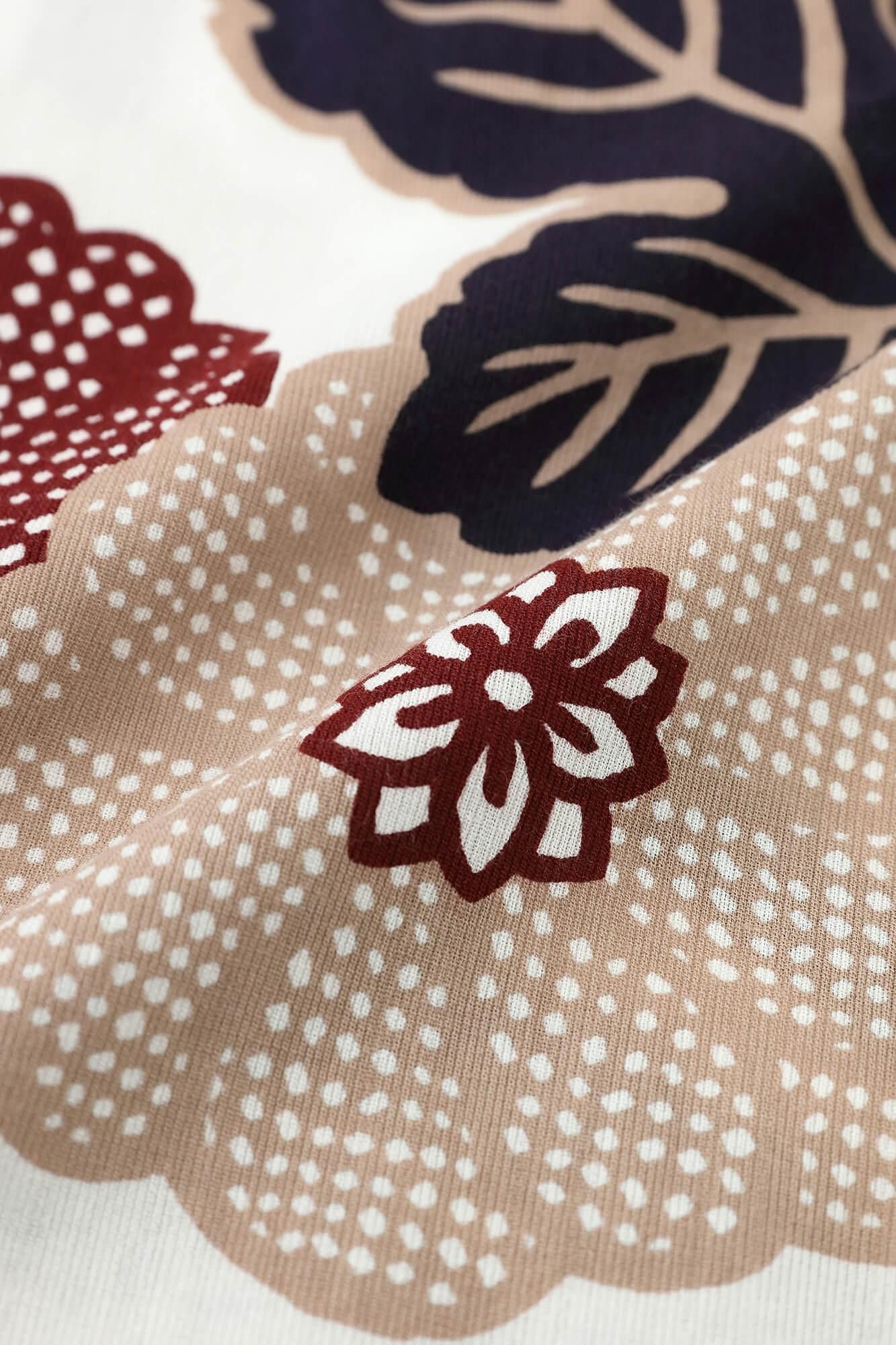 Chizimi Cotton 40/40 V-neck Shirt Elbow Length Sleeve / Fenced Chrysanthemum-Recreation