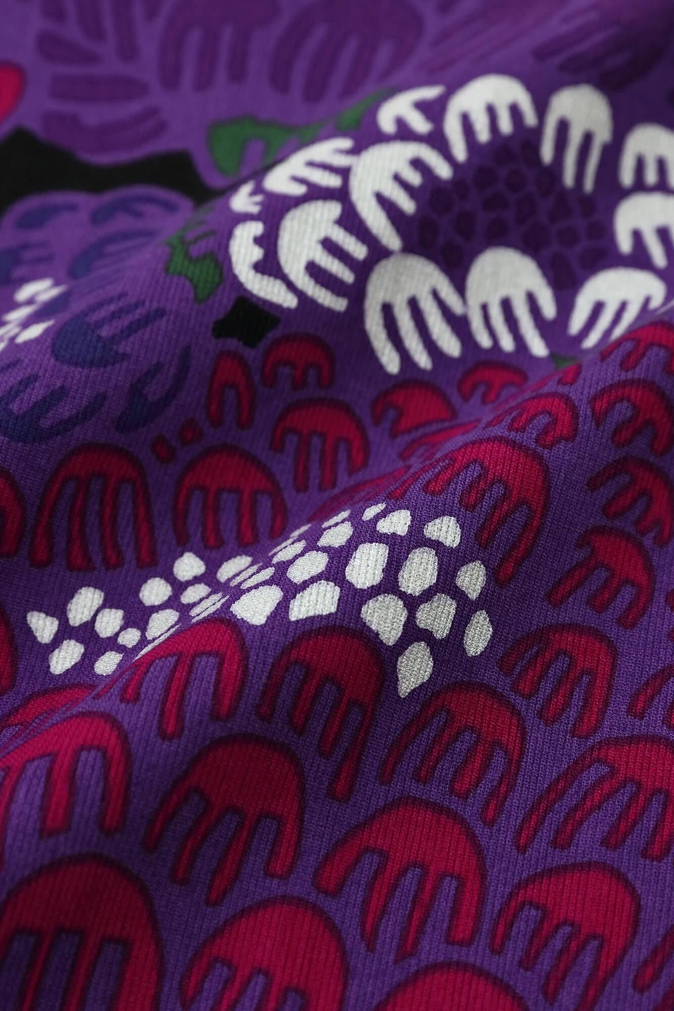 Chizimi Cotton 40/40 V-neck Shirt Elbow Length Sleeve / Kenran Purple 