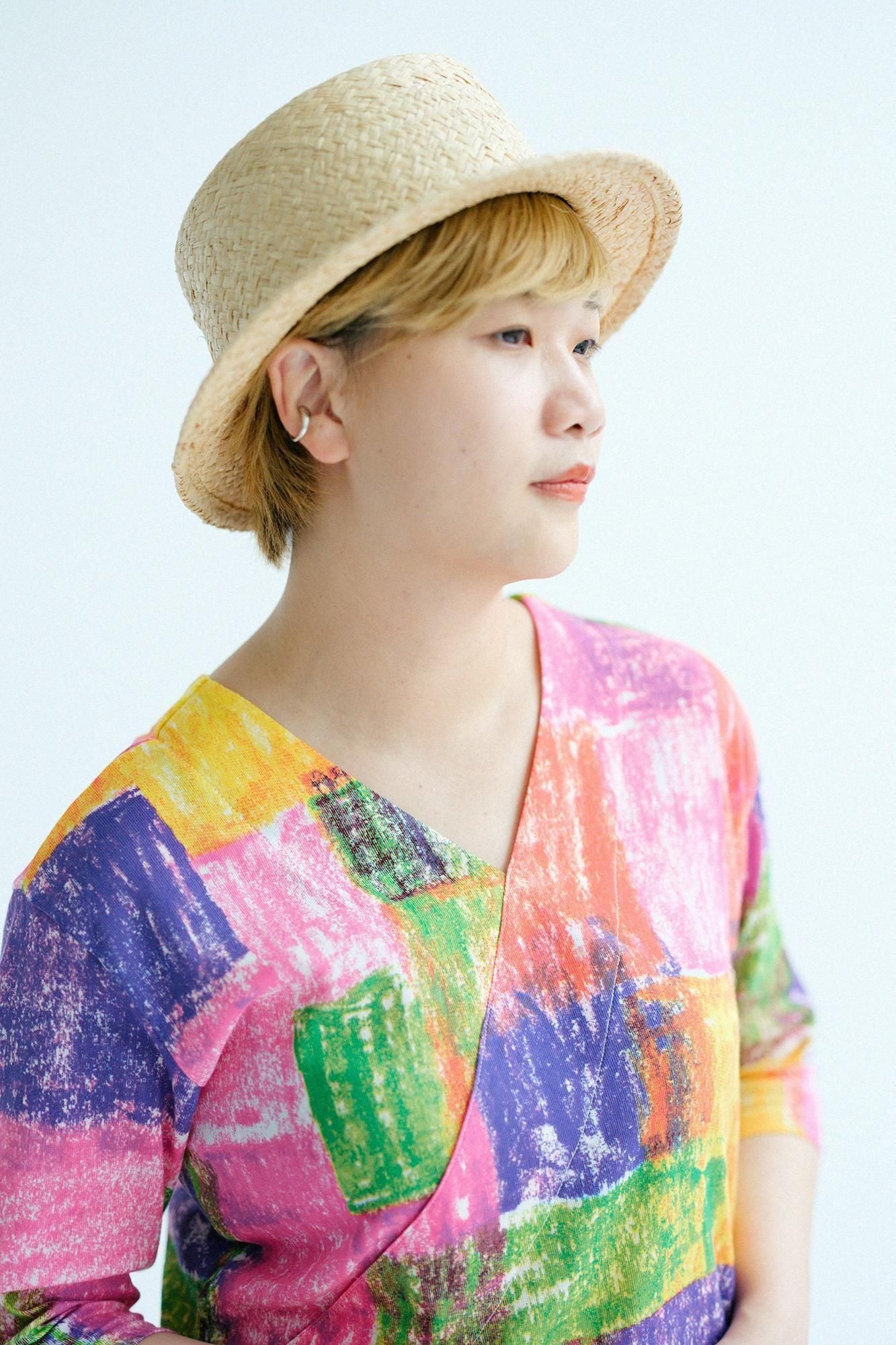 Chizimi Cotton 40/40 V-neck Shirt Elbow Length Sleeve / Flower Garden