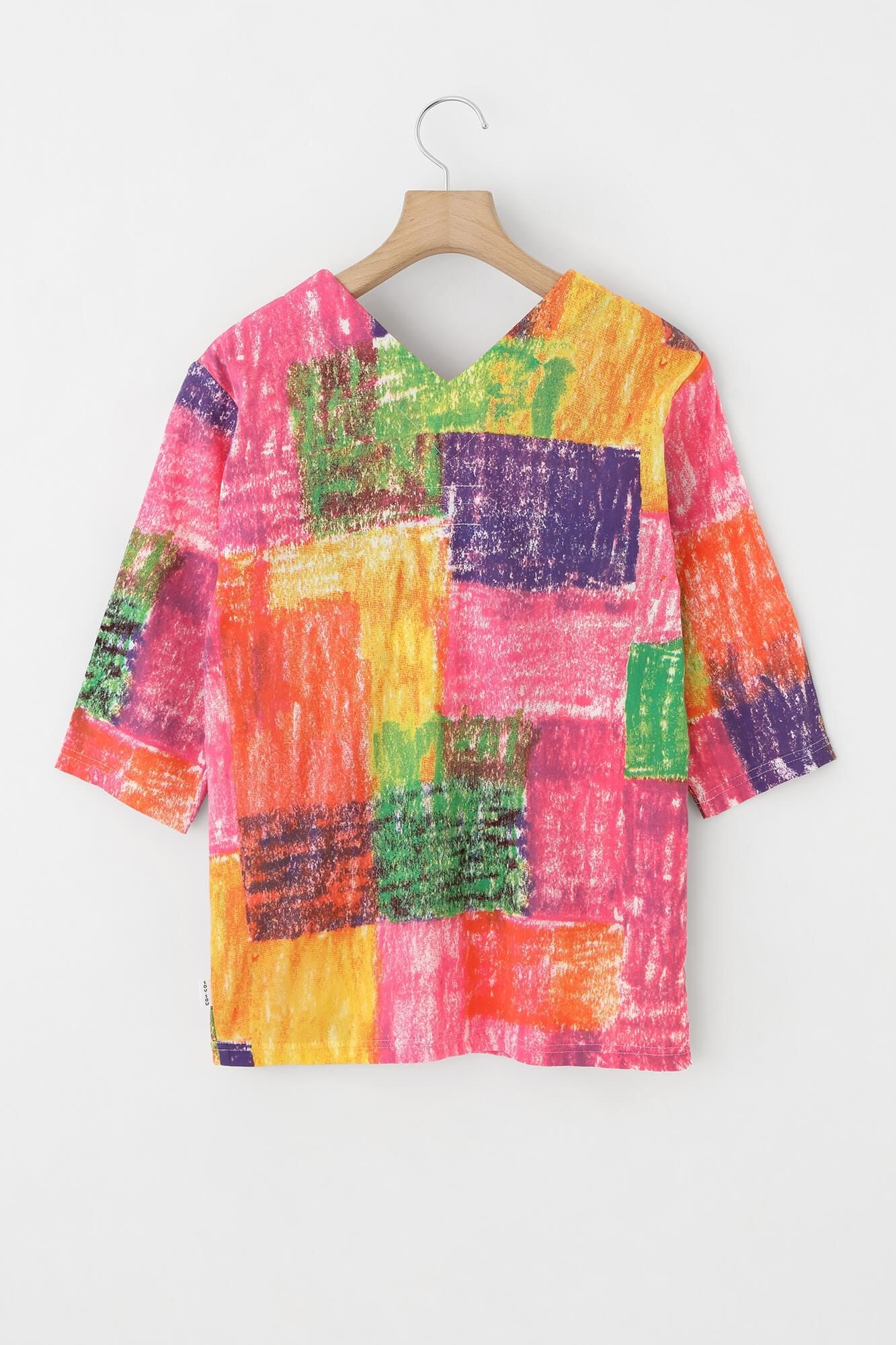 Chizimi Cotton 40/40 V-neck Shirt Elbow Length Sleeve / Flower Garden