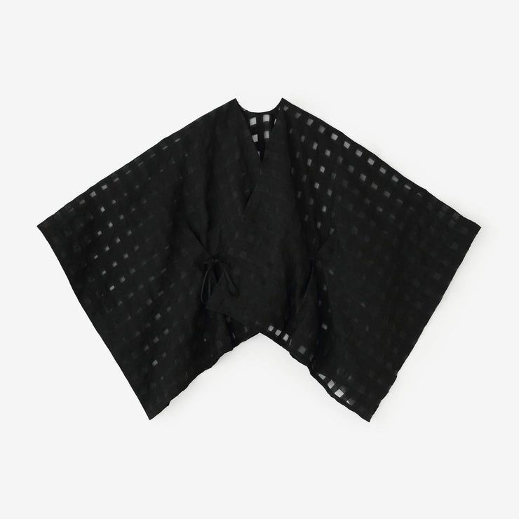 Linen Hollow Out Lattice Weave Two Bath Dyeing Kisaragi Short Poncho / Black