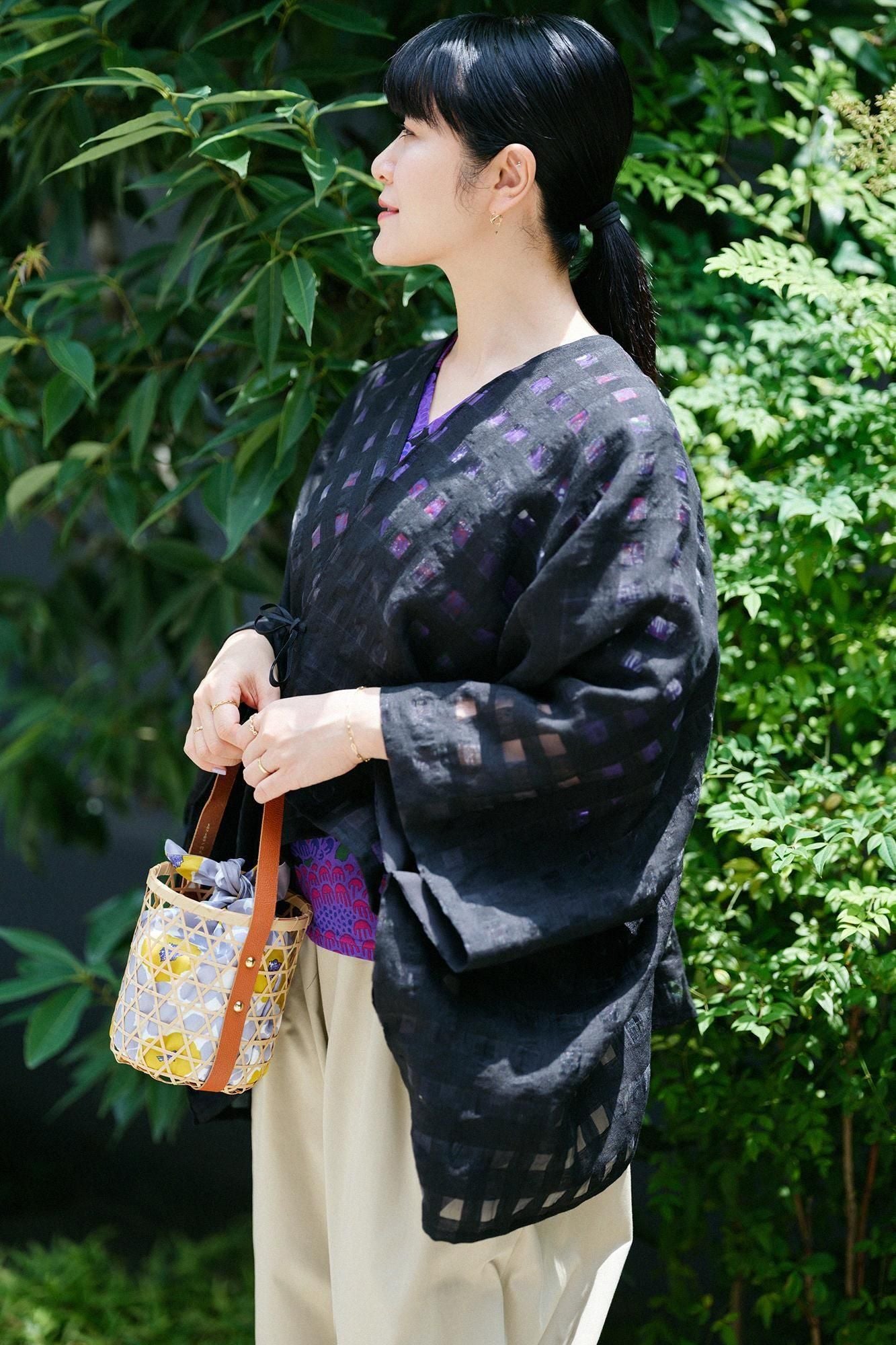 亚麻开放式晶格编织（koshioki），两浴染色（nimizome），kisaragi，短长/木翼颜色（niyariro）