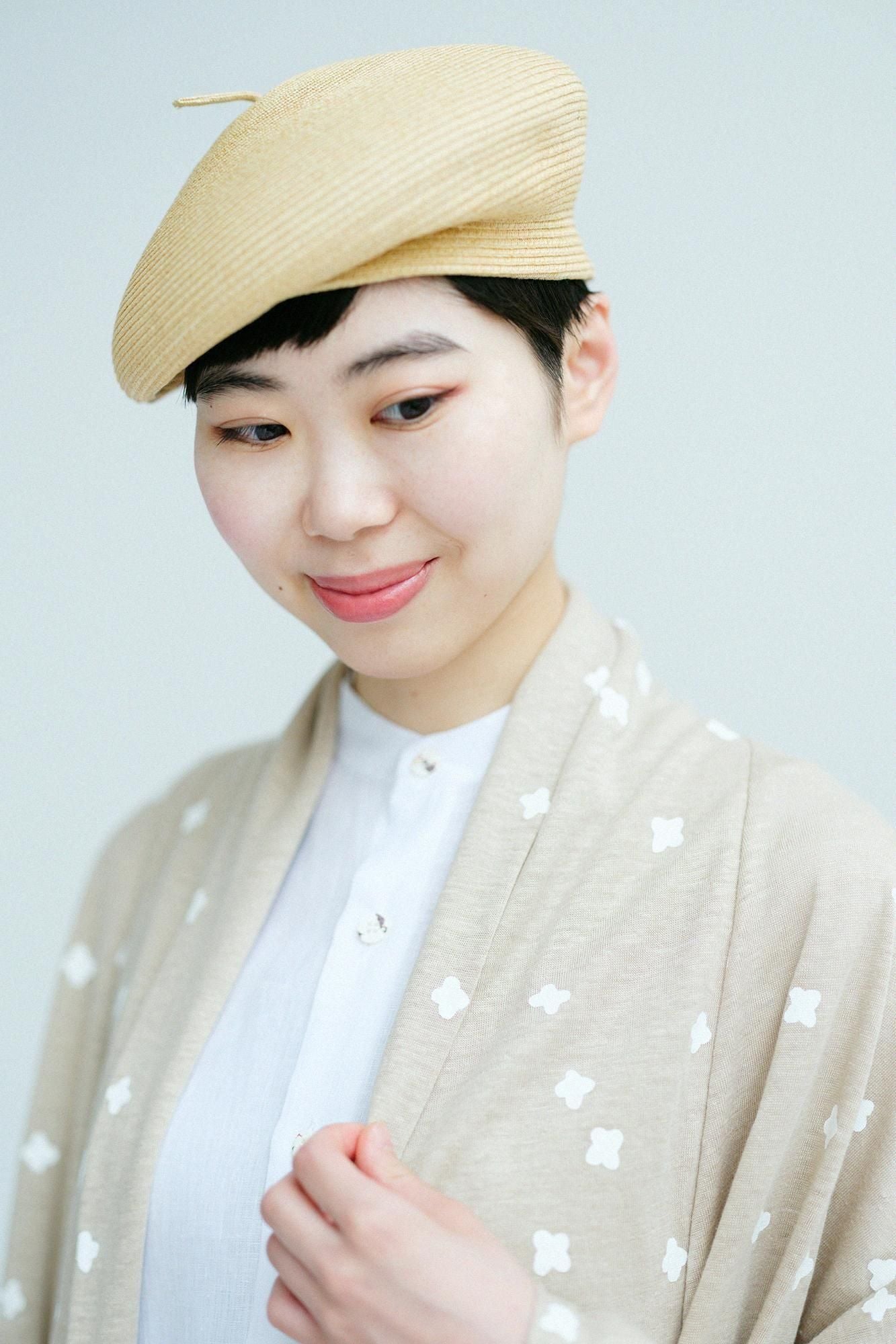 Cotton-linen Blend(Menasa) Knit(Ami) Kimono Sleeve Cardigan(childsignDesaya)/Small Scattered Flowers Beige