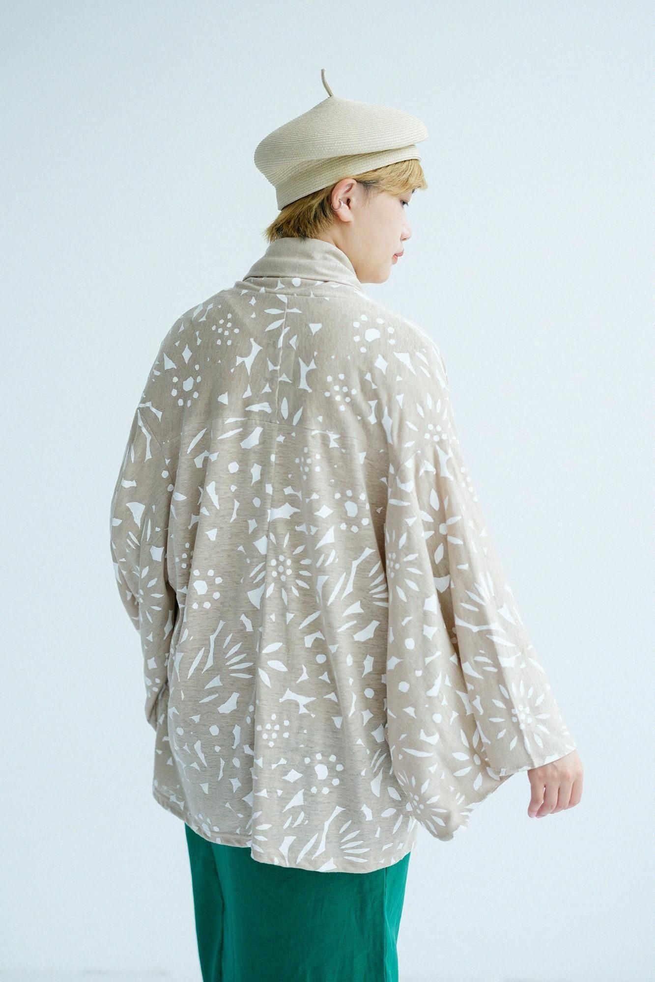 Cotton-linen Blend(Menasa) Knit(Ami) Kimono Sleeve Cardigan(childsignDesaya)/Paper Cutout（Paper Cutout） Beige（Nanamiro）