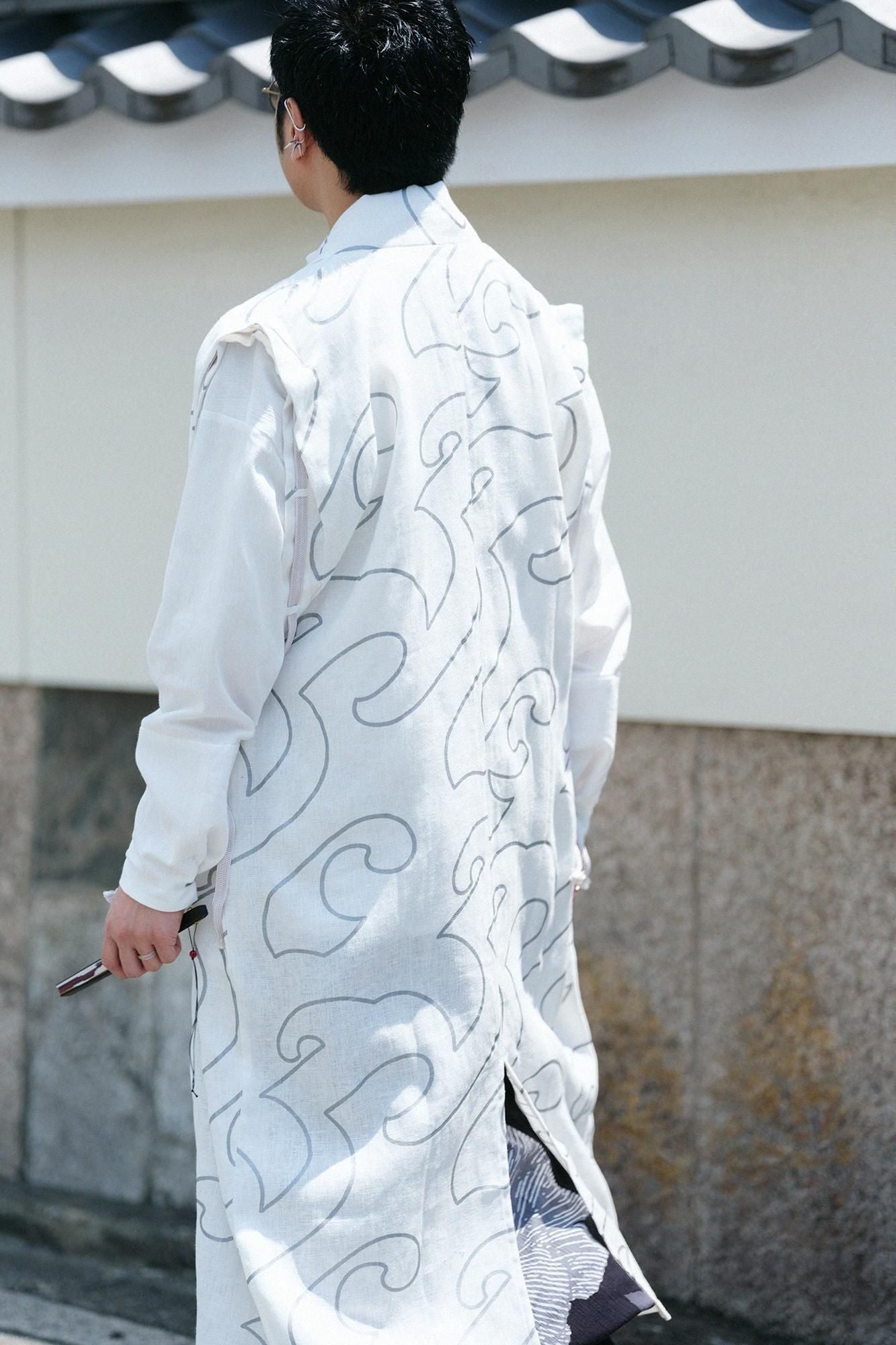 Jinbaori Shoulder Tuck Long / White Many Waves