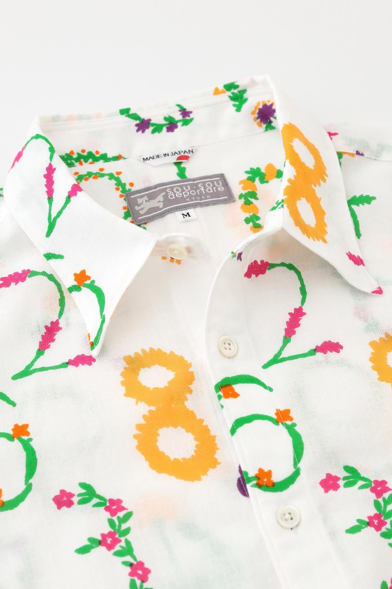 【net limited】Isemomen Cotton Bun／/ Short Sleeve Shirt Floral Numbers