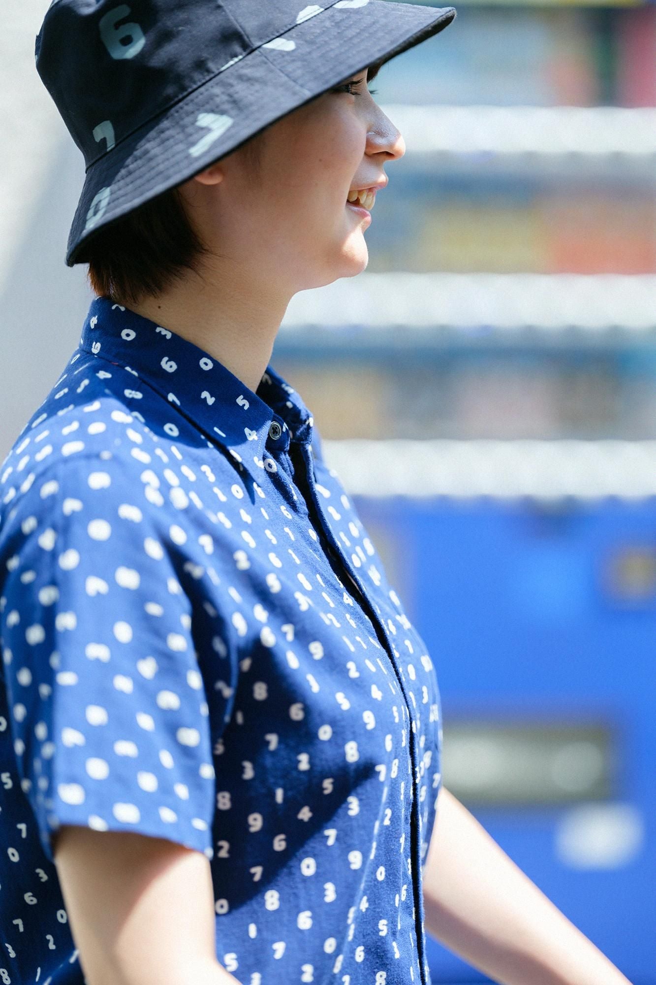 【官網限定】伊勢木棉文/短袖襯衫迷你SO-SU-U十數深藍色