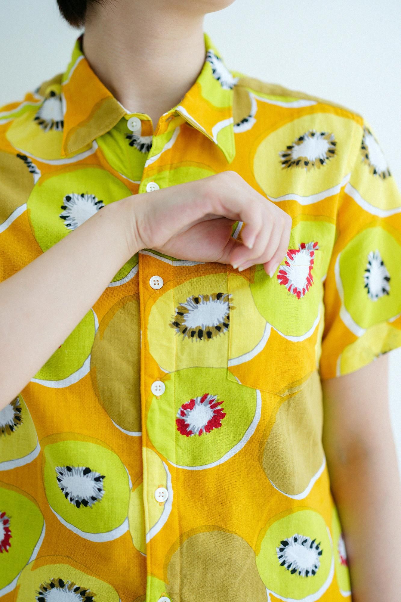 [Uniquement disponible sur le net] Chemise à manches courtes Ise Momen Bun/Kiwi