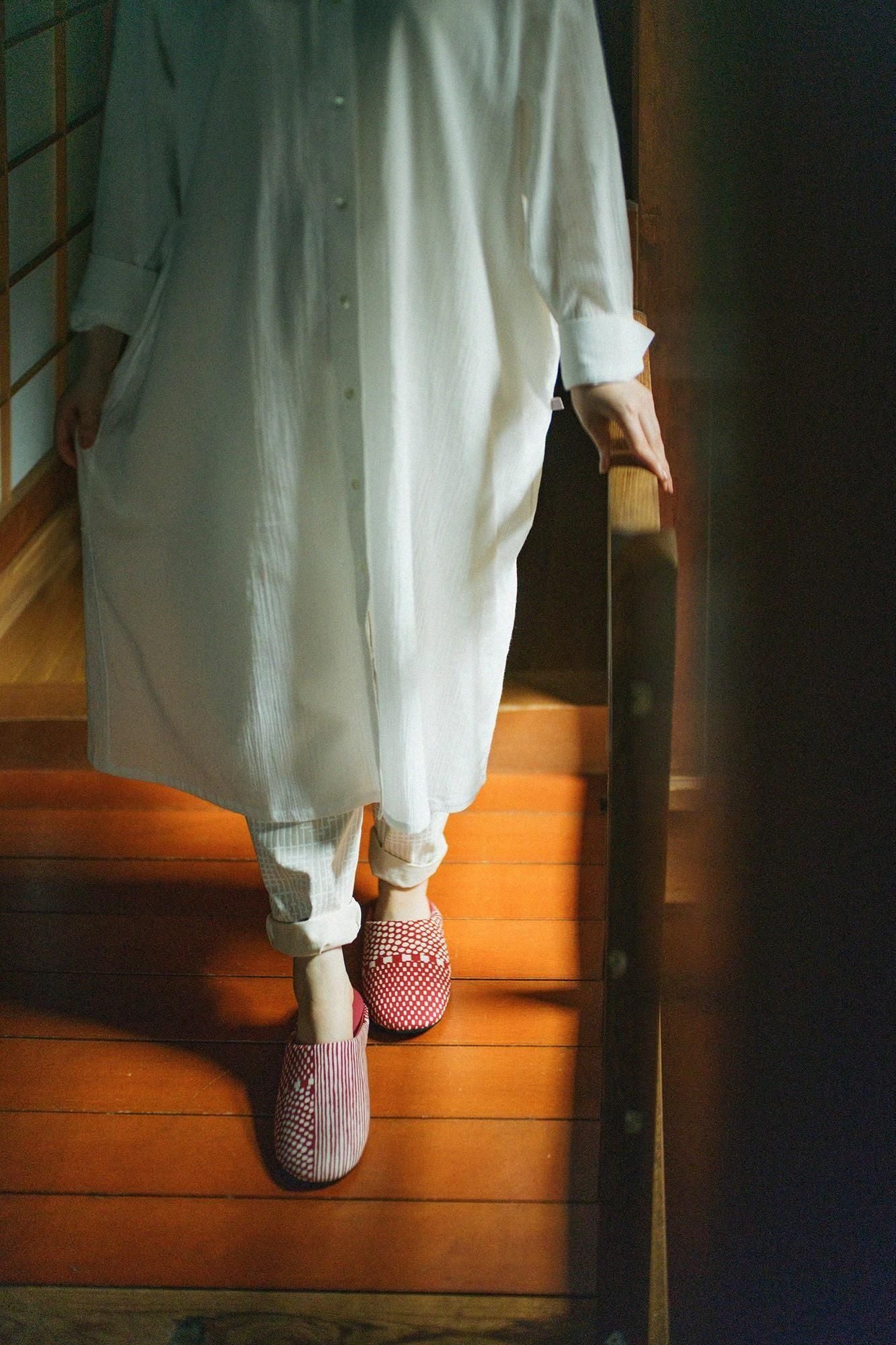 Textile Slippers / Lines and Dots Russet