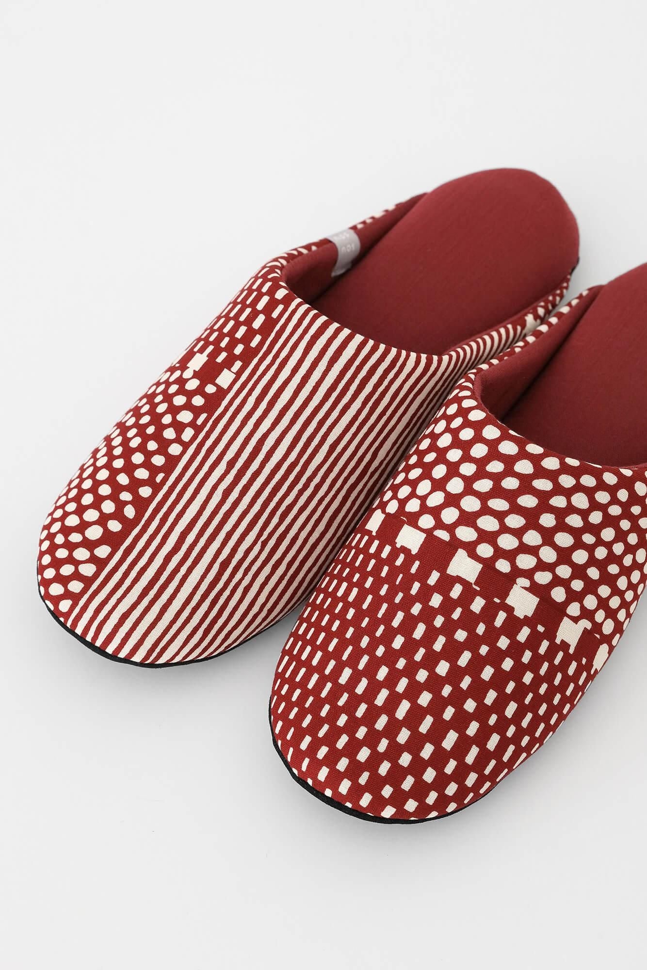 Textile Slippers / Lines and Dots Russet