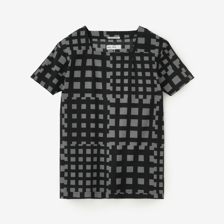 Chizimi Cotton 40/40 Short-sleeved Square Neck Shirt / Bamboo Lattices
