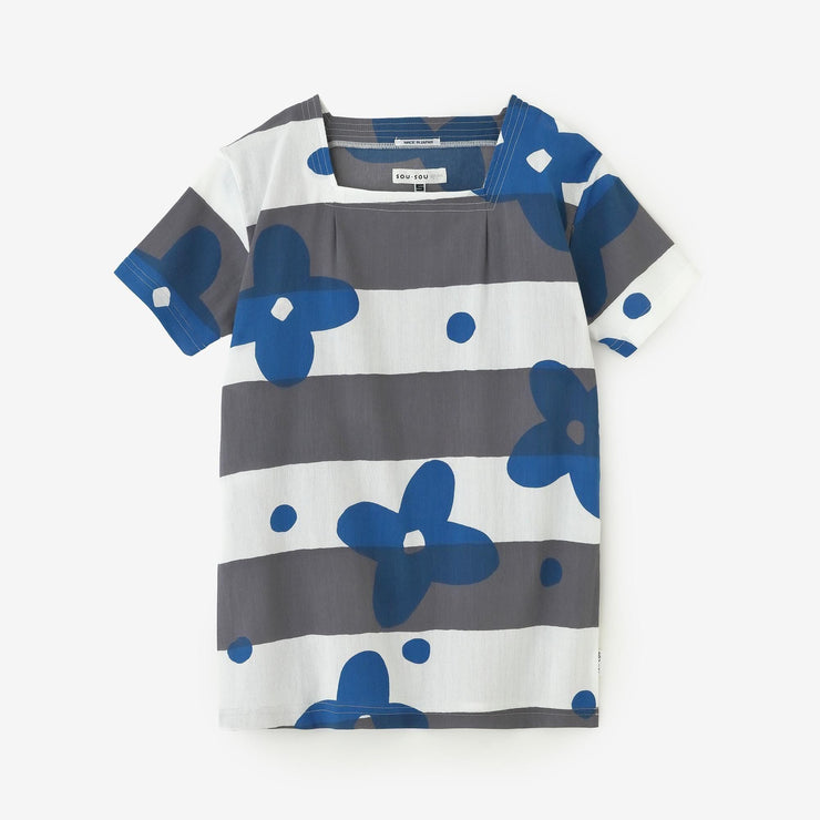 Chizimi Cotton 40/40 Short-sleeved Square Neck Shirt / Floral Breeze