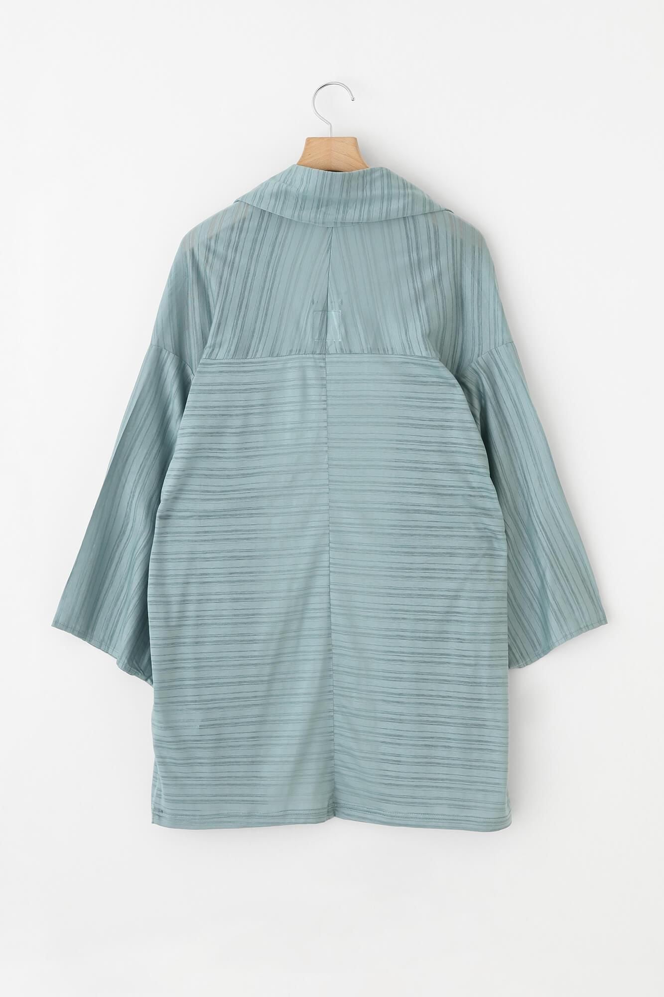 GIZA x Lyocell Jacquard Kimono Sleeve Cardigan / Blue Green Stripes