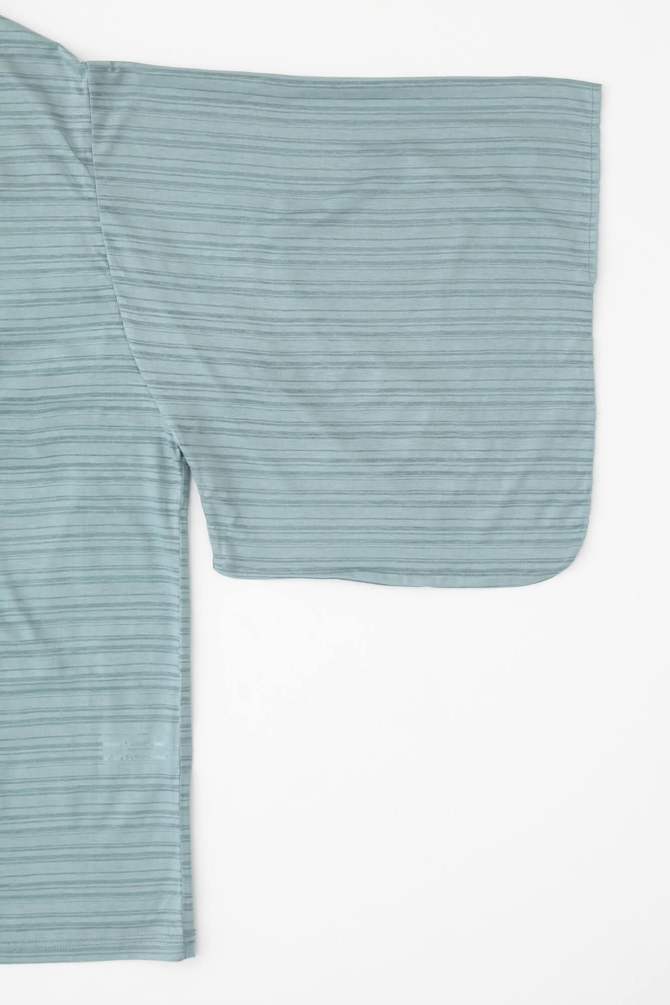 GIZA x Lyocell Jacquard Kimono Sleeve Cardigan / Blue Green Stripes