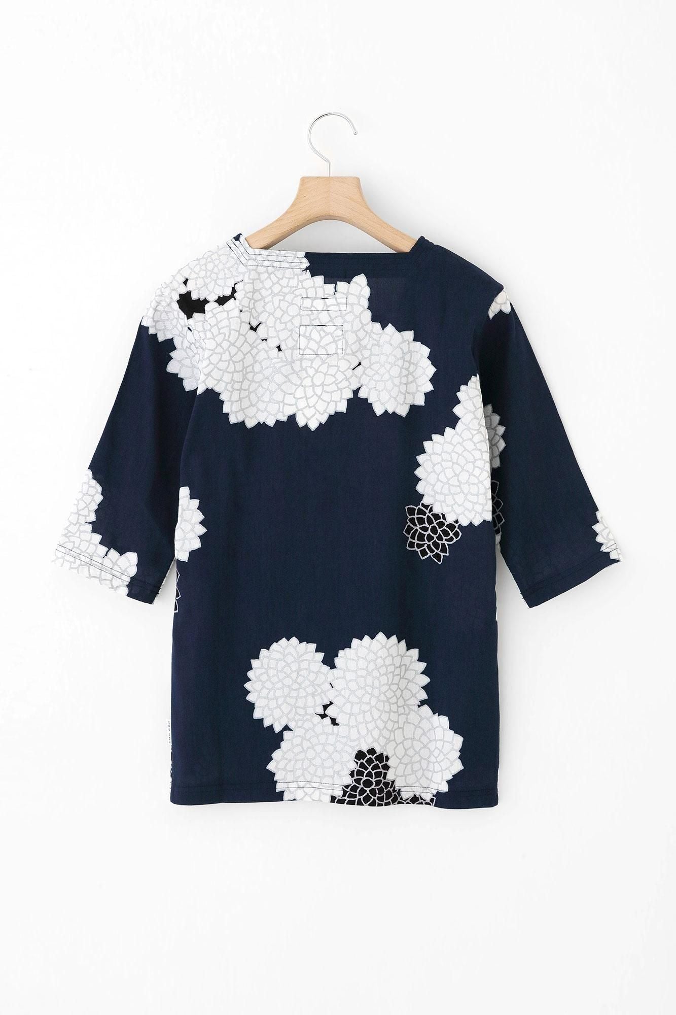 高島縮棉 40/40 方領上衣 六分袖／雲間菊 良夜