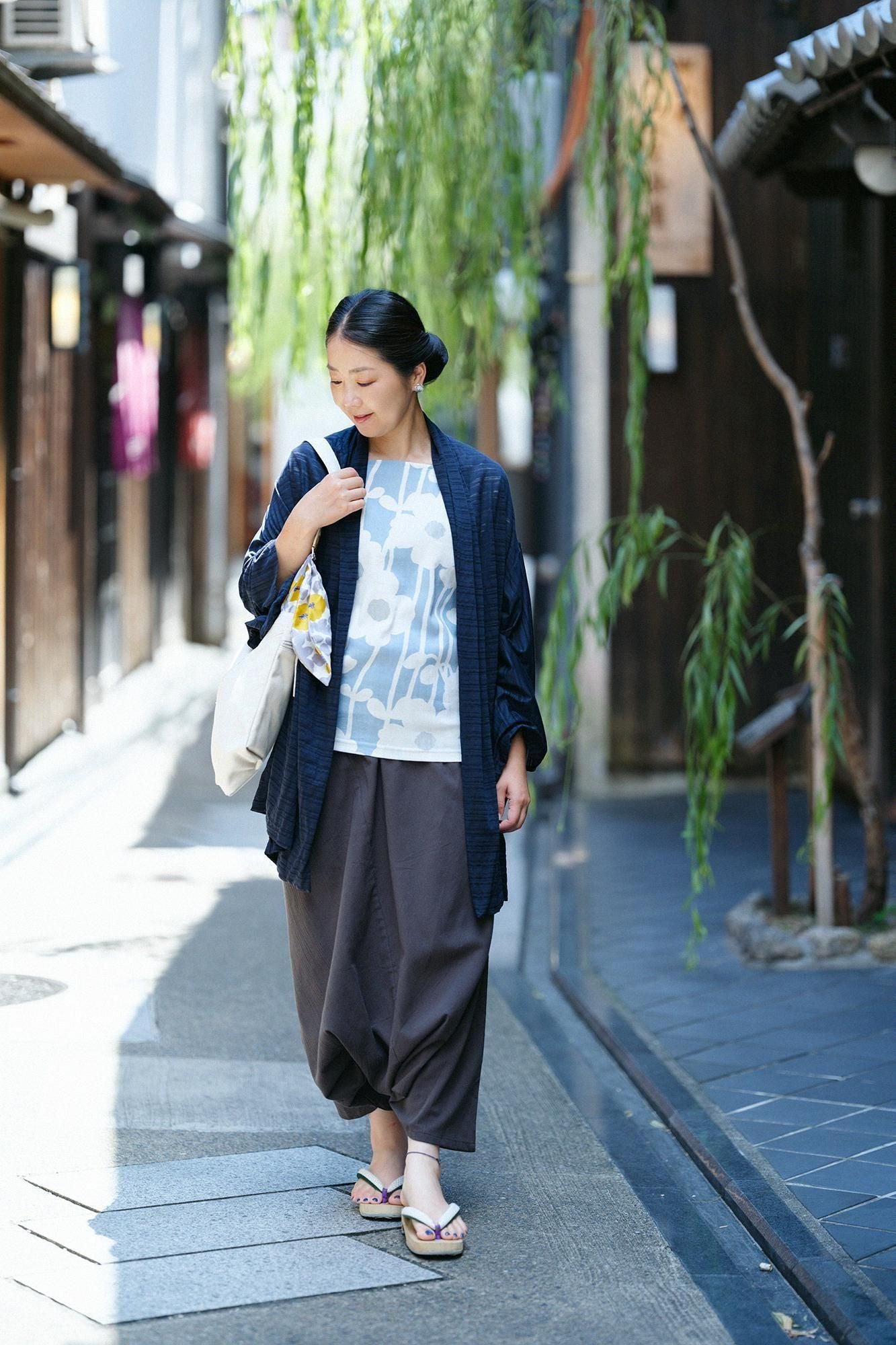 Takashima高島縮棉 40/40方領上衣六分袖/日向取暖曙暮光