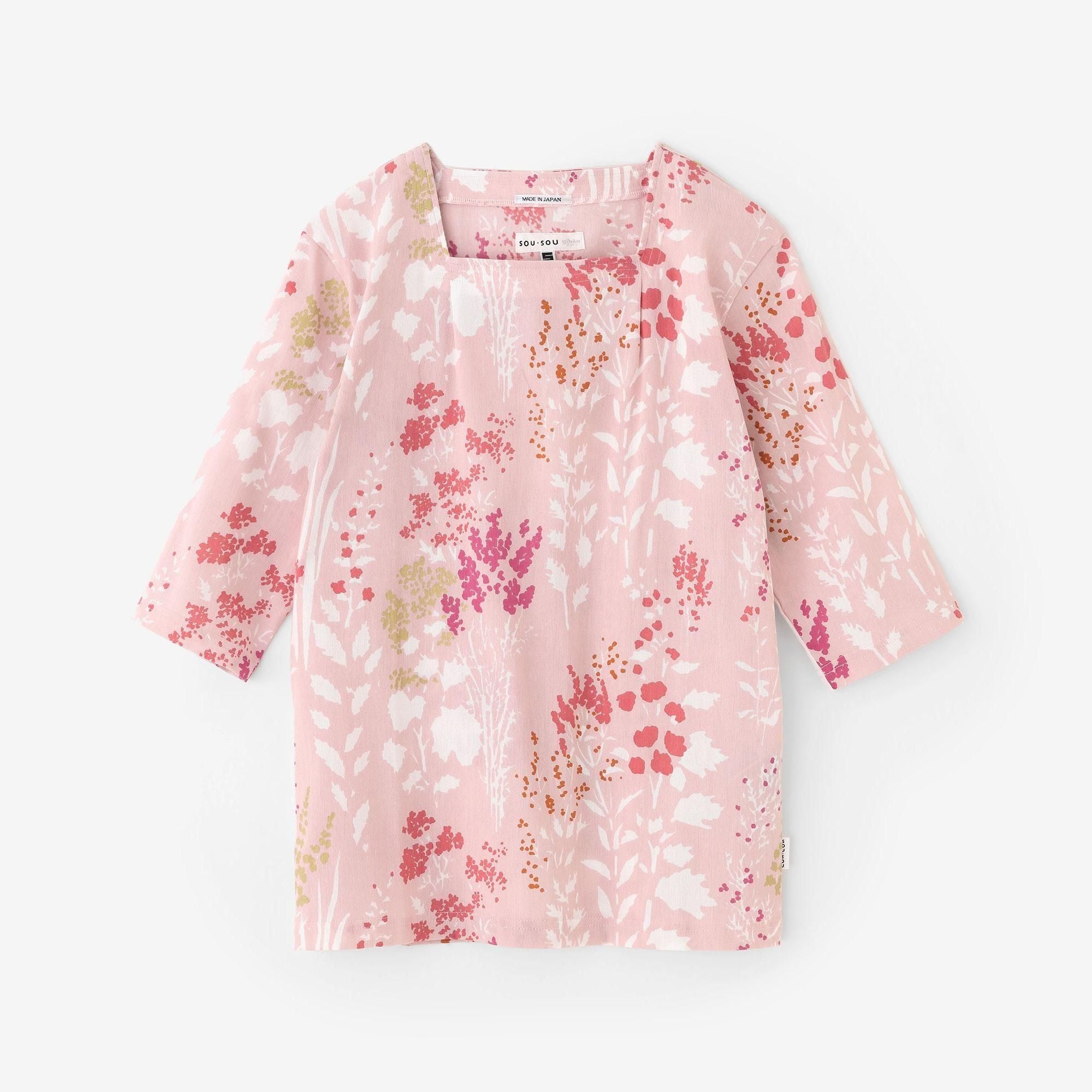 Chizimi Cotton 40/40 Square Neck Shirt Elbow Length Sleeve / Light Breeze