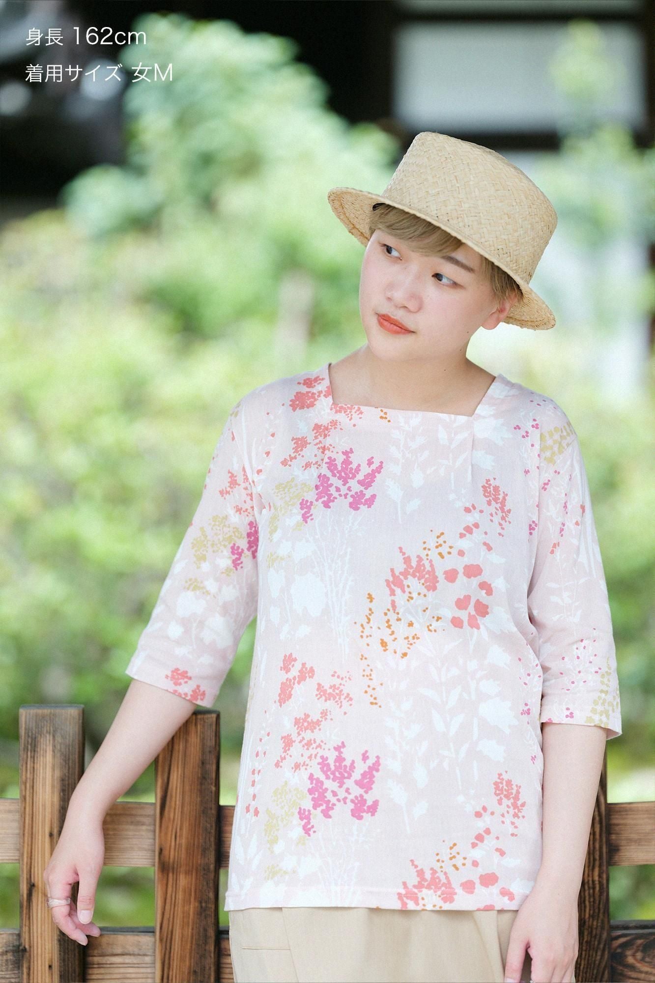 高島縮棉 40/40方領上衣六分袖/風薰