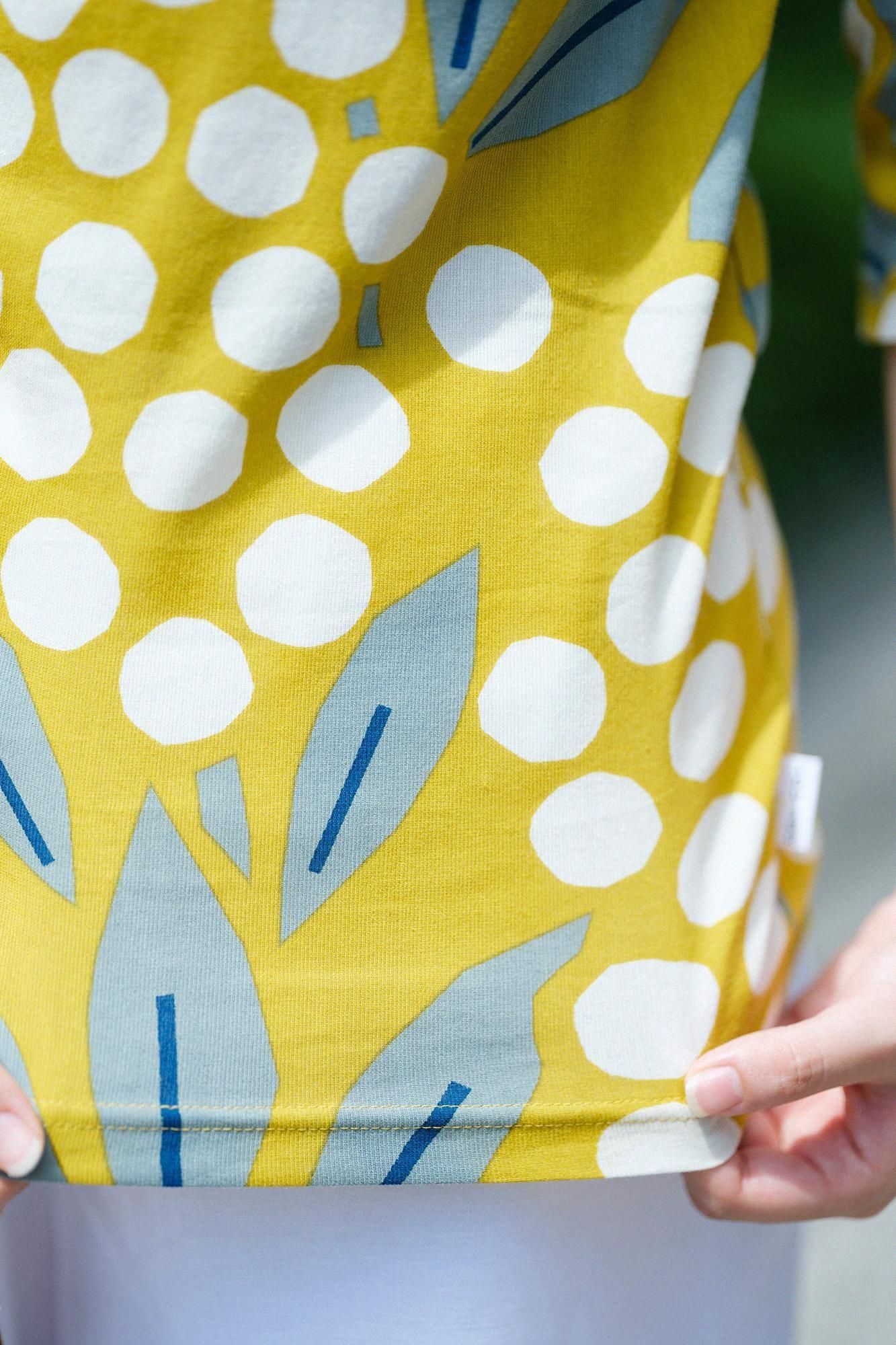 Chizimi Cotton 40/40 Square Neck Shirt Elbow Length Sleeve / Nandina Bamboo