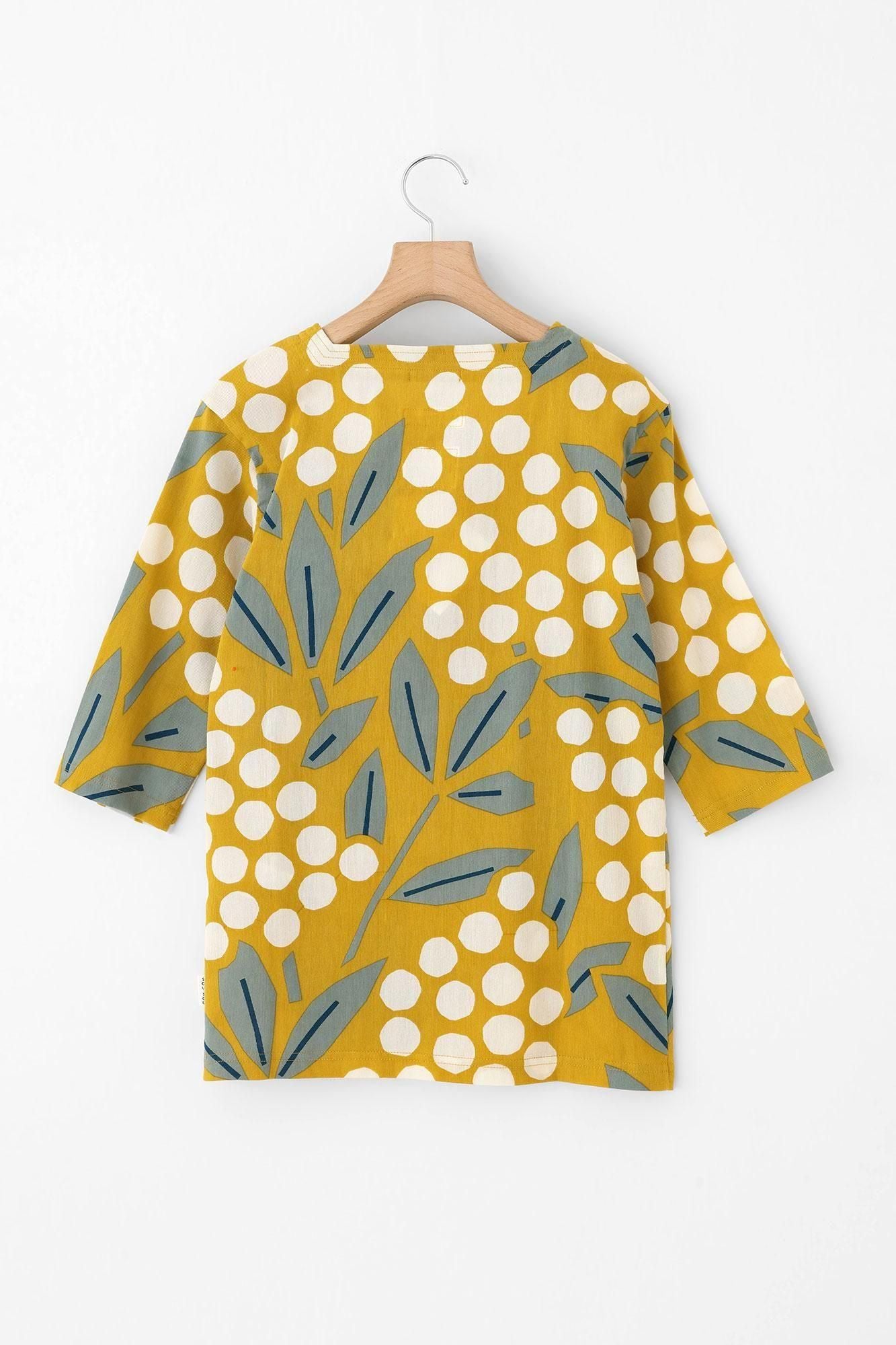 Chizimi Cotton 40/40 Square Neck Shirt Elbow Length Sleeve / Nandina Bamboo